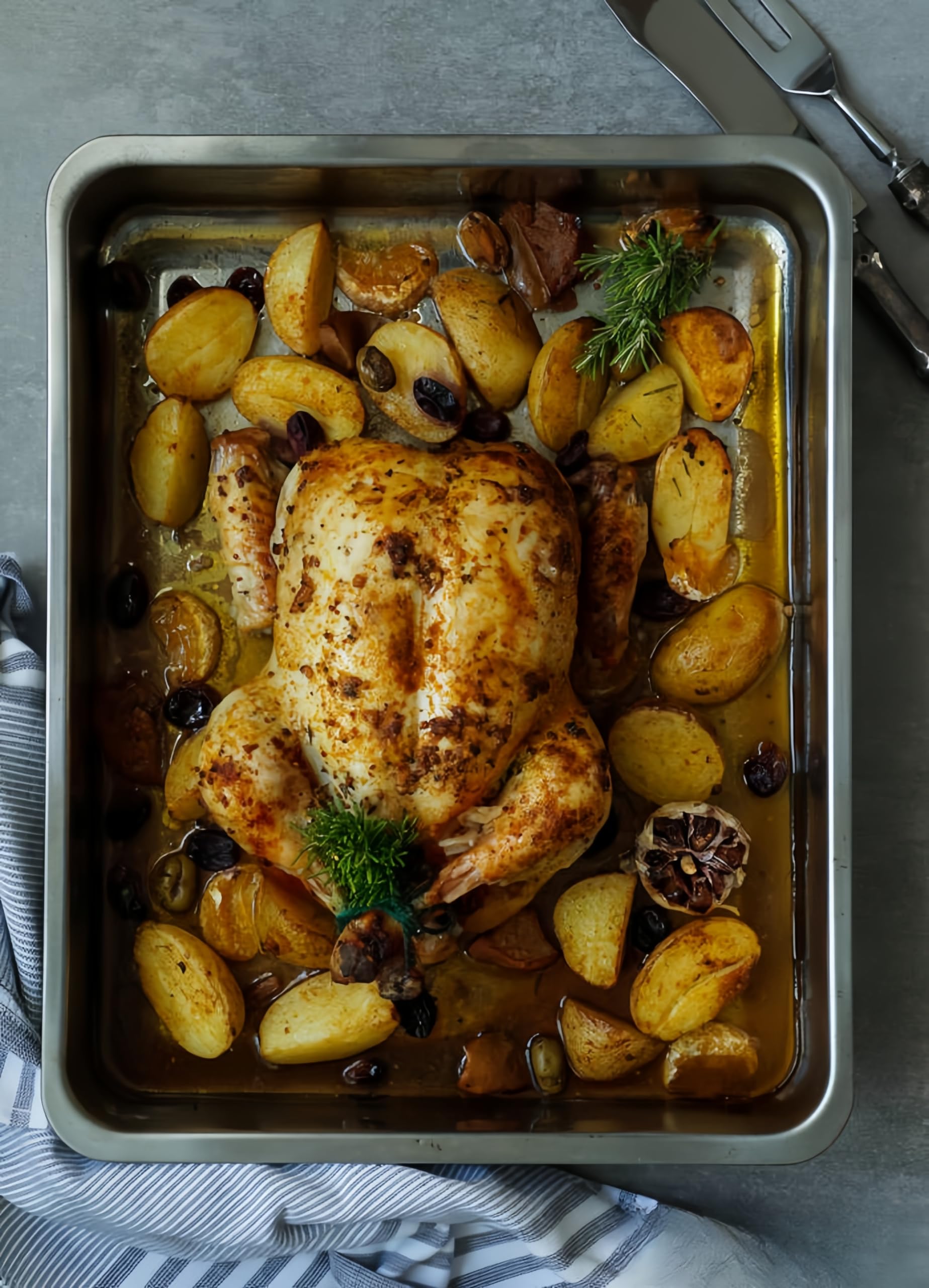 Premium Heavy Duty Stainless Steel Roasting Pan for Turkey, Chicken & Meat - 23.4