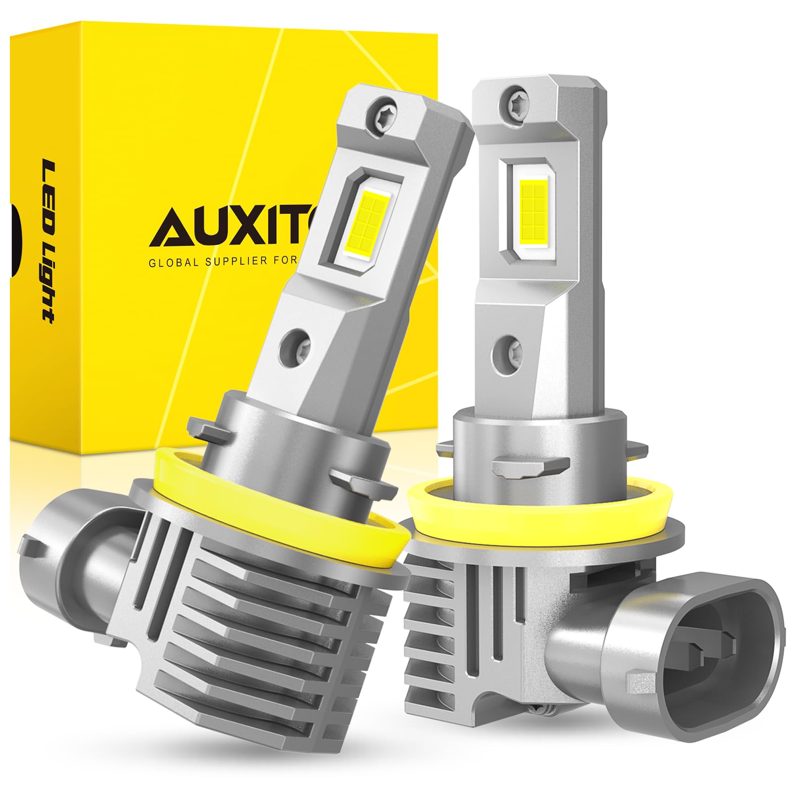 AUXITO H11 LED Headlight Bulbs - 400% Brighter 6500K Cool White, Wireless Design for H8 H9 H16 Fog Lights, DRL, Low/High Beam - Plug & Play Installation, IP68 Waterproof - Perfect for Night Driving, Off-Roading & All-Weather Use (Pack of 2)
