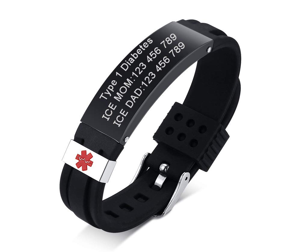 Custom Medical Alert ID Bracelets for Men & Women - Free Engraving, Adjustable Silicone & Stainless Steel Emergency Bracelet - Perfect for Allergies, Diabetes, Heart Conditions & Emergency Contact Info