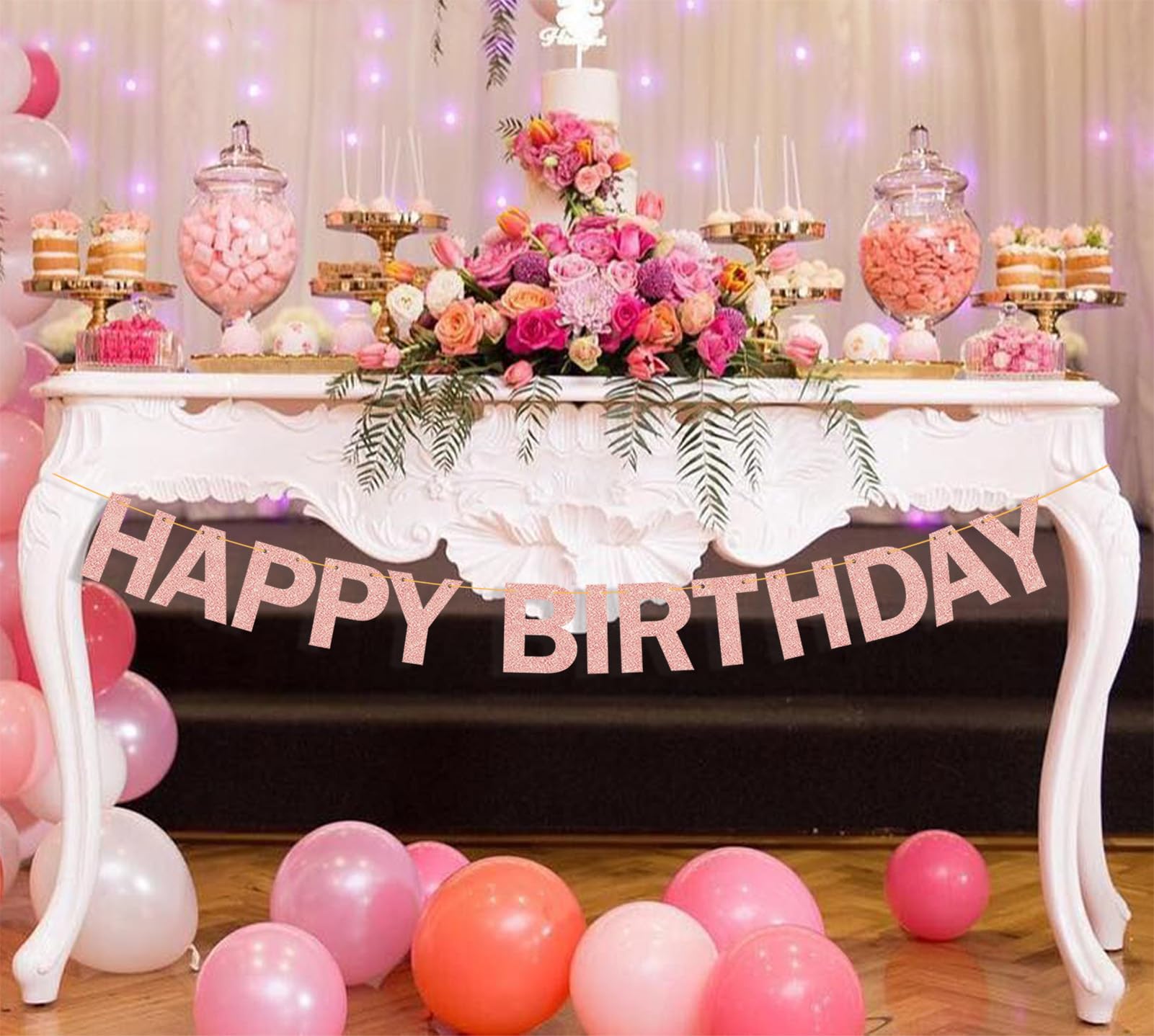 Rose Gold Glitter Happy Birthday Banner - Elegant Birthday Party Decorations for Women & Girls | Perfect for Birthday Parties, Baby Showers & Bridal Showers