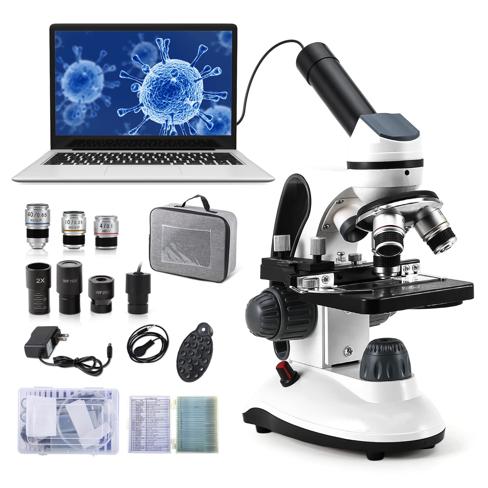 40X-2000X Professional Microscope for Kids, Students & Adults - with 30 Prepared Slides, 2.0MP Camera & Phone Adapter - Perfect for School Labs, Home Education & Scientific Exploration