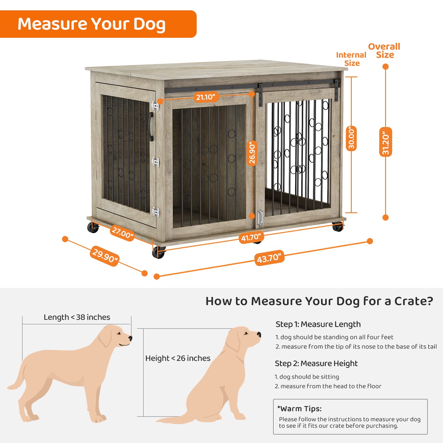 Large Wooden Dog Crate Furniture - 43.7