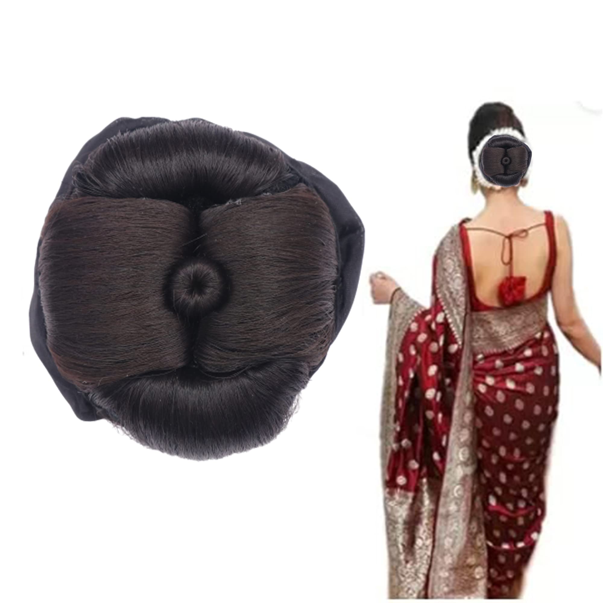 NAVMAV Juda Stone Hair Extensions for Women & Girls – Black Artificial Juda Hair Accessories for Bun Styling | Perfect for Weddings, Parties & Special Occasions