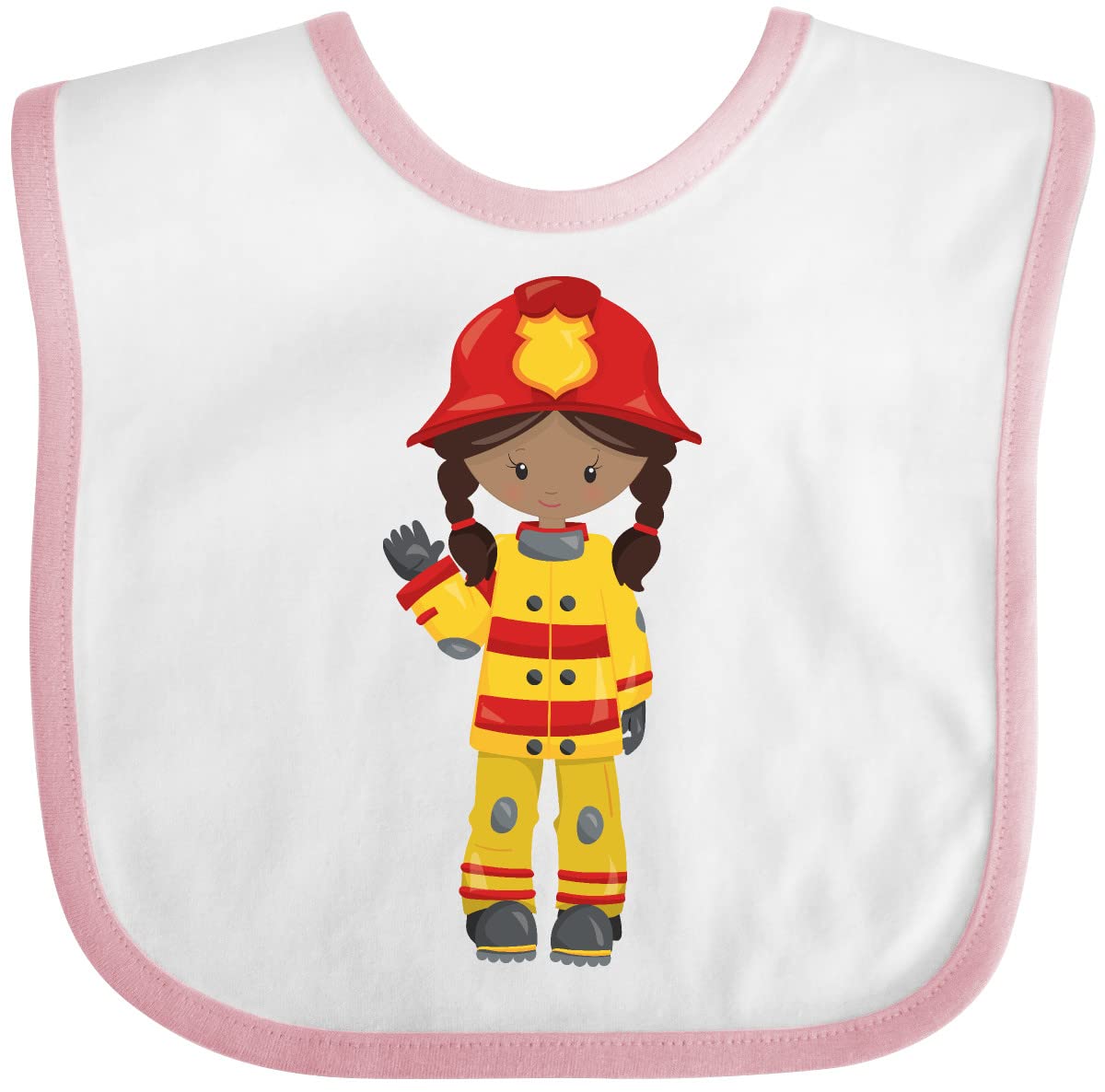 Inktastic African American Girl Firefighter Baby Bib - Cute & Durable Drool Bib for Toddlers - Perfect for Feeding, Playtime & Daycare