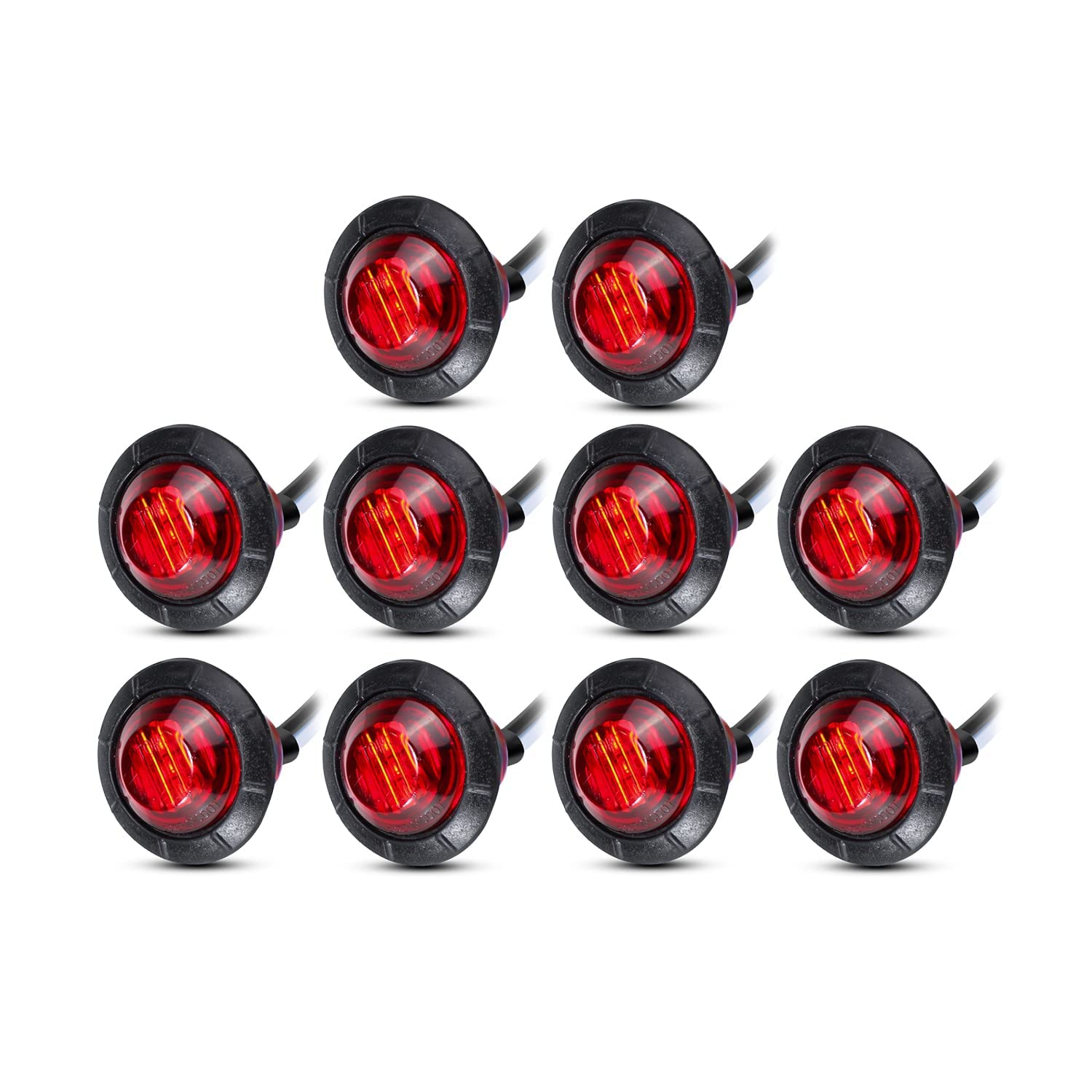 10-Pack Meerkatt 3/4 Inch Mini Round Red LED Side Marker Clearance Lights with Rubber Grommets - Universal Fit for 12V Vehicles (Trucks, Trailers, Boats, Buses) - Durable & Weatherproof for Nighttime Visibility & Safety