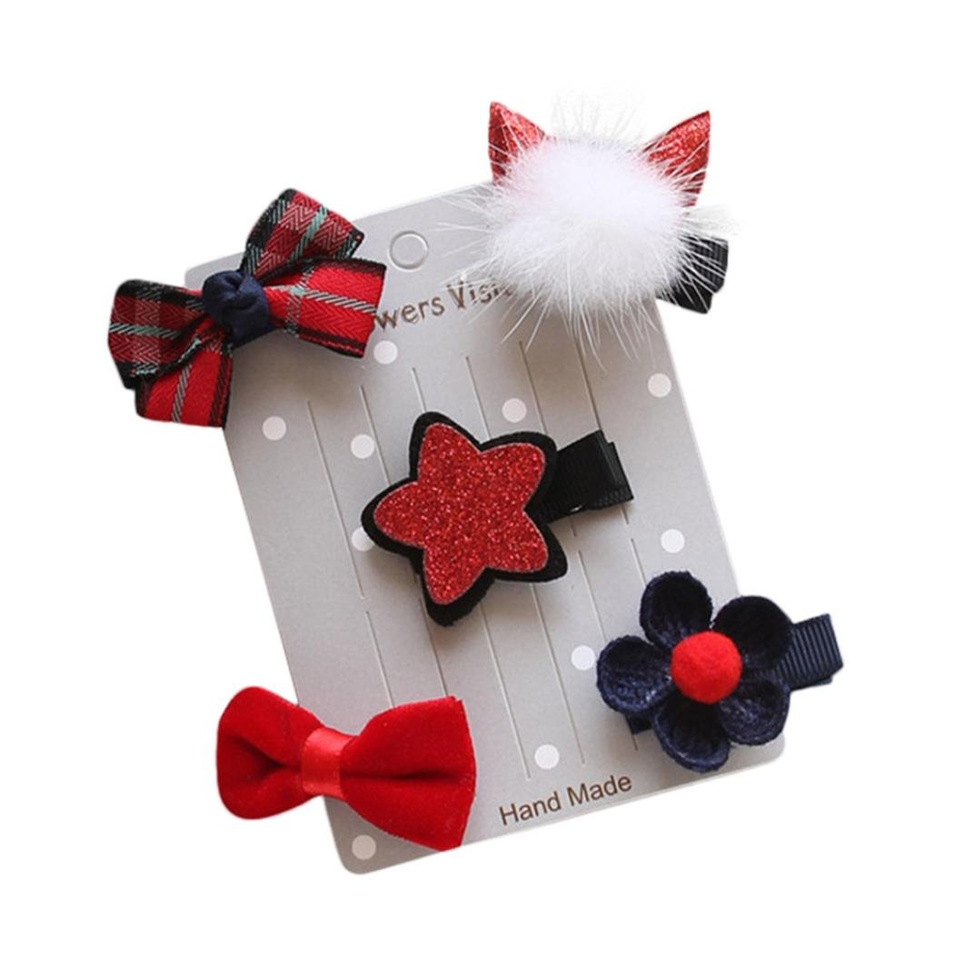 SHOBDW 5PCS Cute Cartoon Bow Hair Clips for Girls 1-6 Years - Kids Baby Hair Accessories Set for Party, School & Daily Use (J-Red)