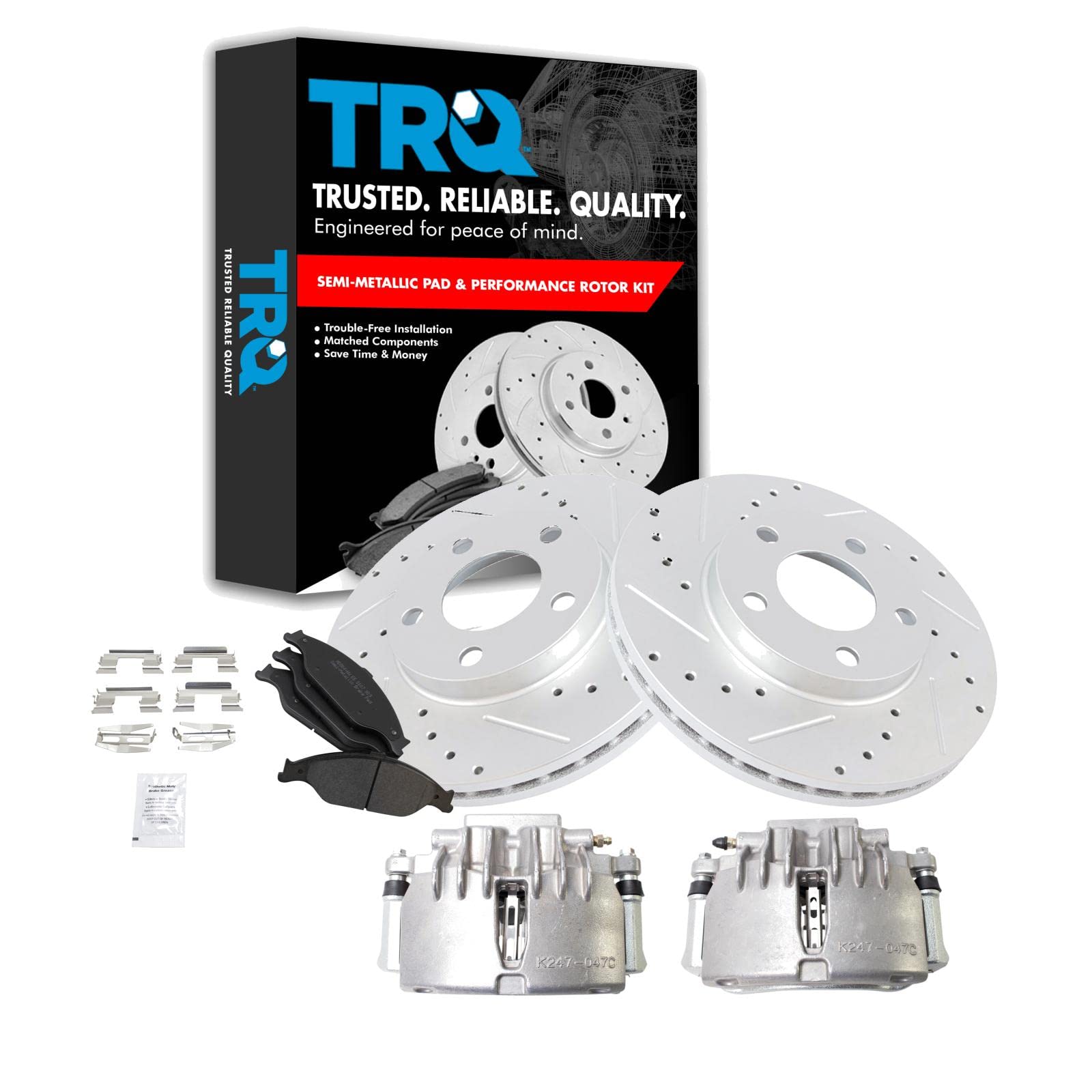 TRQ Front Performance Brake Pad & Rotor Kit - Semi-Metallic Vented G-Coated - Compatible with 2003-2004 Ford Mustang | High-Performance Braking for Street & Track Use