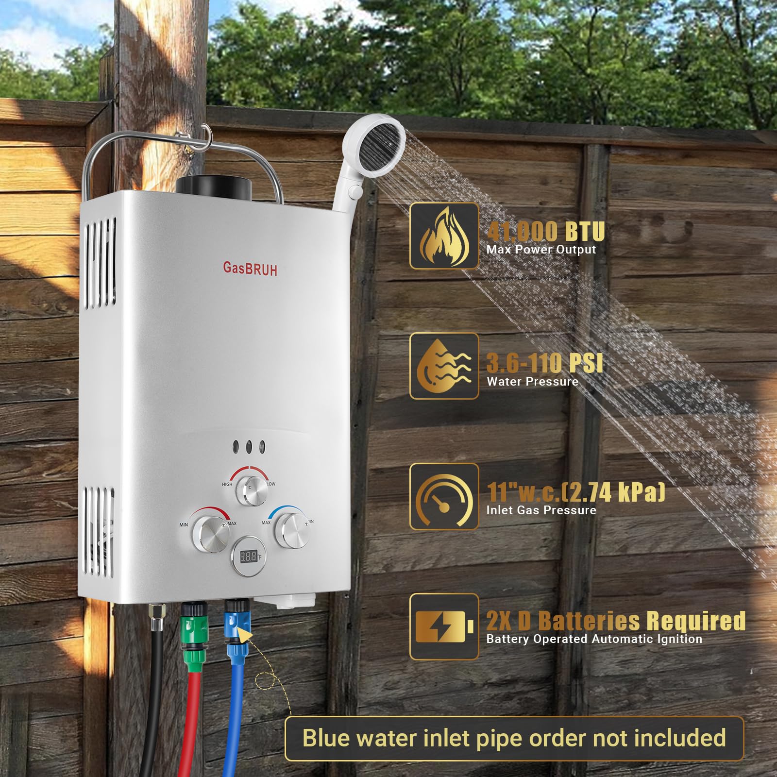 Portable 6L Propane Tankless Water Heater - 1.58 GPM Outdoor Camping Heater with Overheating Protection for RV, Indoor & Outdoor Use - Perfect for Camping, Hiking, and Off-Grid Living