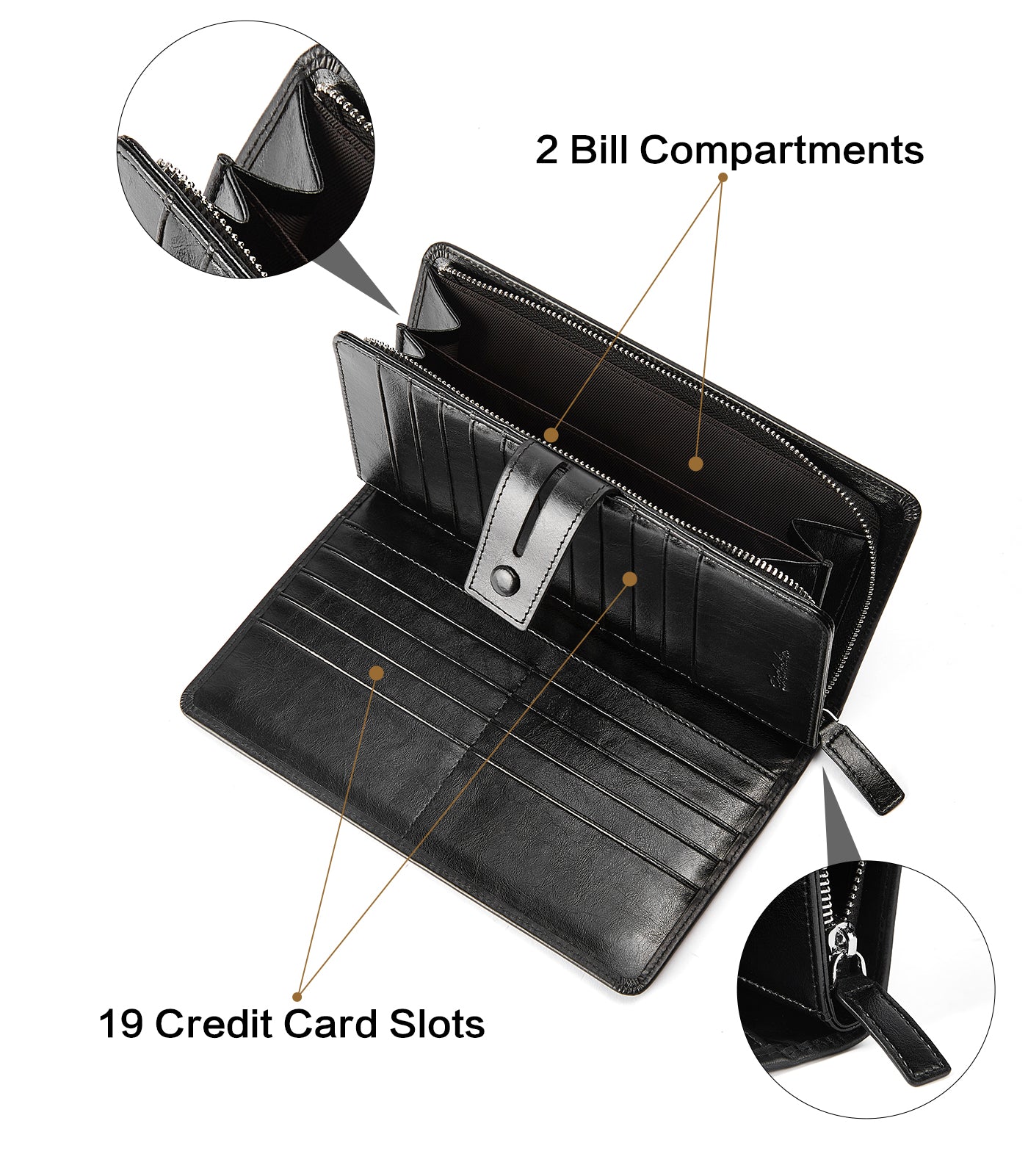 Lnna Checkbook Wallet Cash Clutch Purse for Women - Slim RFID Blocking Leather Checkbook Cover with Zipper Pocket - Perfect for Business, Travel, and Everyday Use