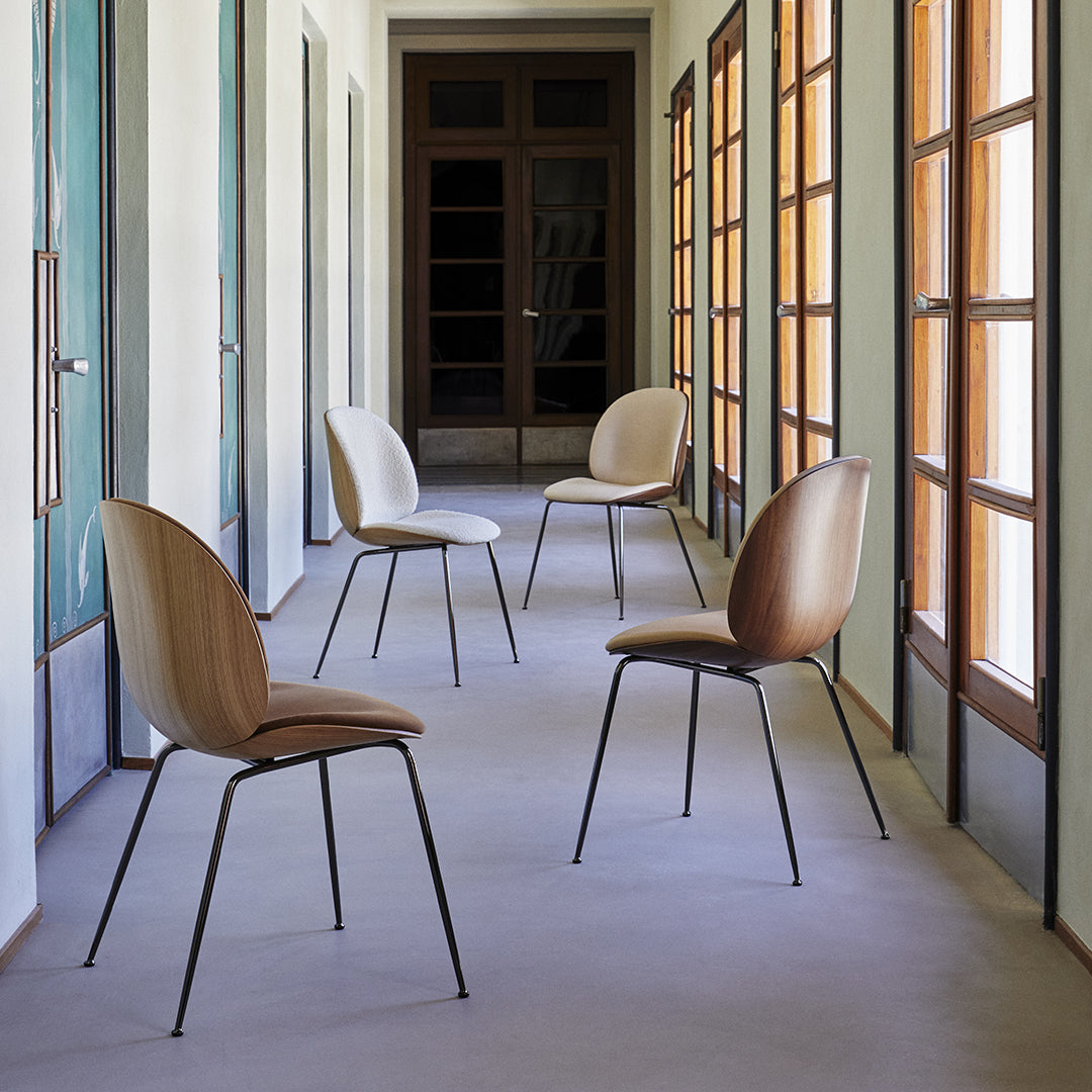 Modern Beetle Dining Chair with Upholstered Front & 3D Veneer Shell - Conical Base for Kitchen, Dining Room, or Office - Comfortable Seating Solution for Home & Commercial Spaces