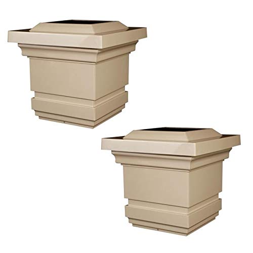 4x4 Tan PVC Solar Post Cap Lights - Set of 2, Durable Plastic, Energy Efficient Outdoor Lighting for Deck, Fence, and Garden Decor