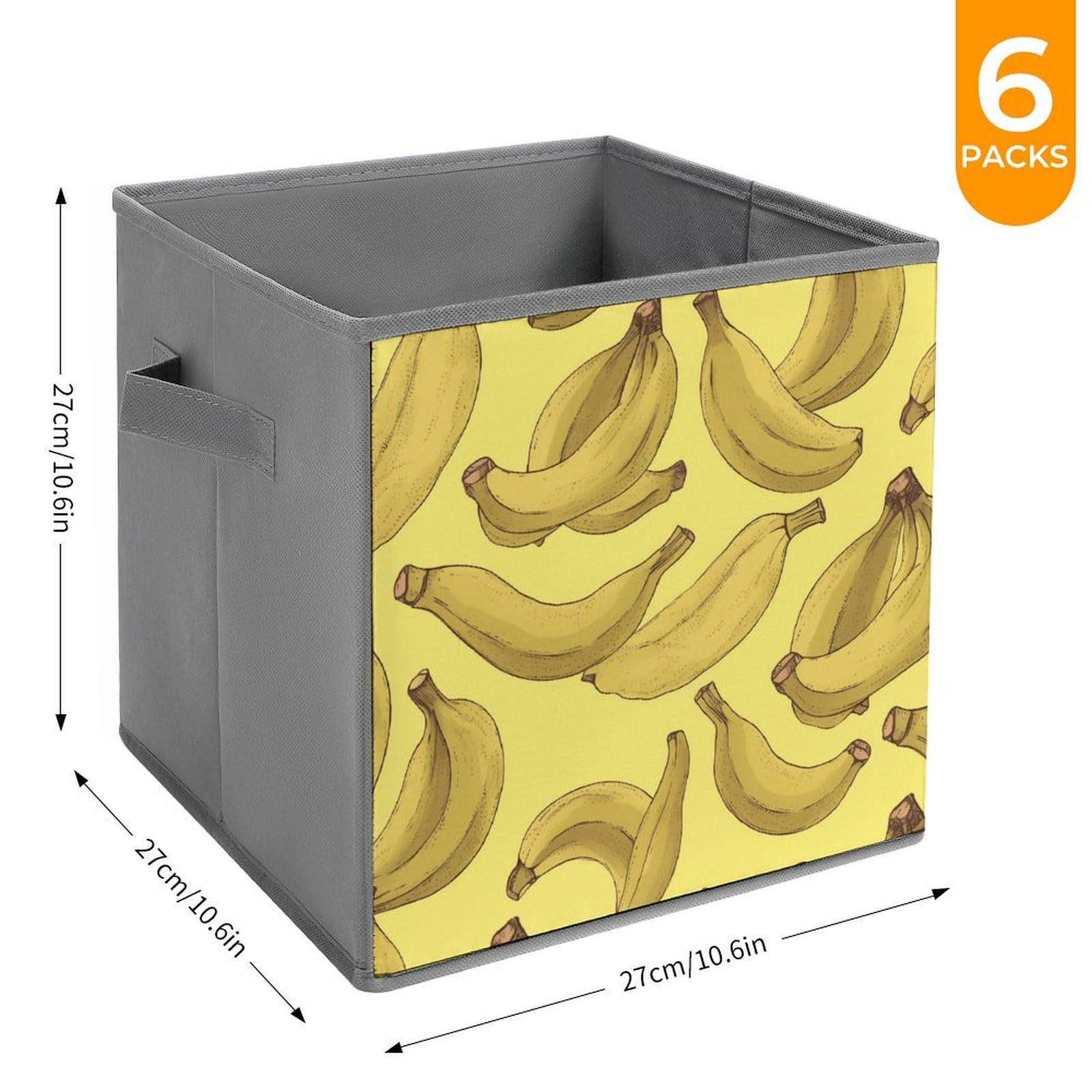 6-Piece Collapsible Storage Bins with Banana Print - Foldable Organizing Baskets with Handles for Home, Kitchen, Bathroom & Office - Space Saving Storage Containers for Shelves, Cabinets & Closet Organization