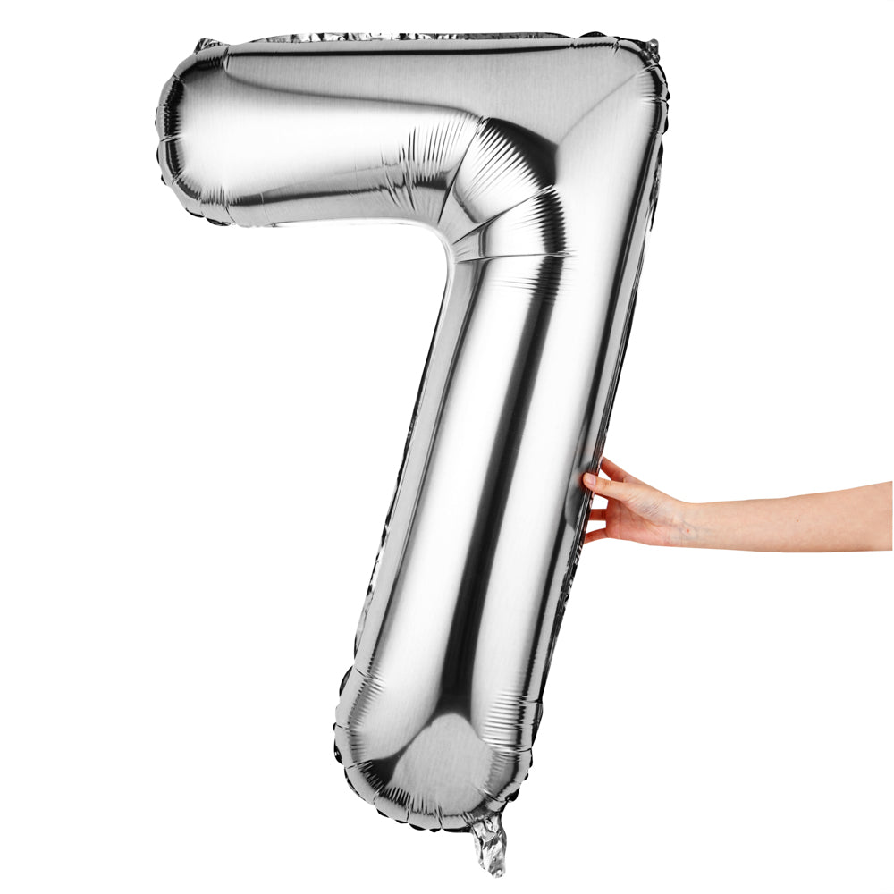 Balloonify Silver Mylar Number 7 Balloon - 40 Inch Large Foil Balloon for Birthday Party Decorations, Baby Showers & Anniversary Celebrations (1 Count Box)