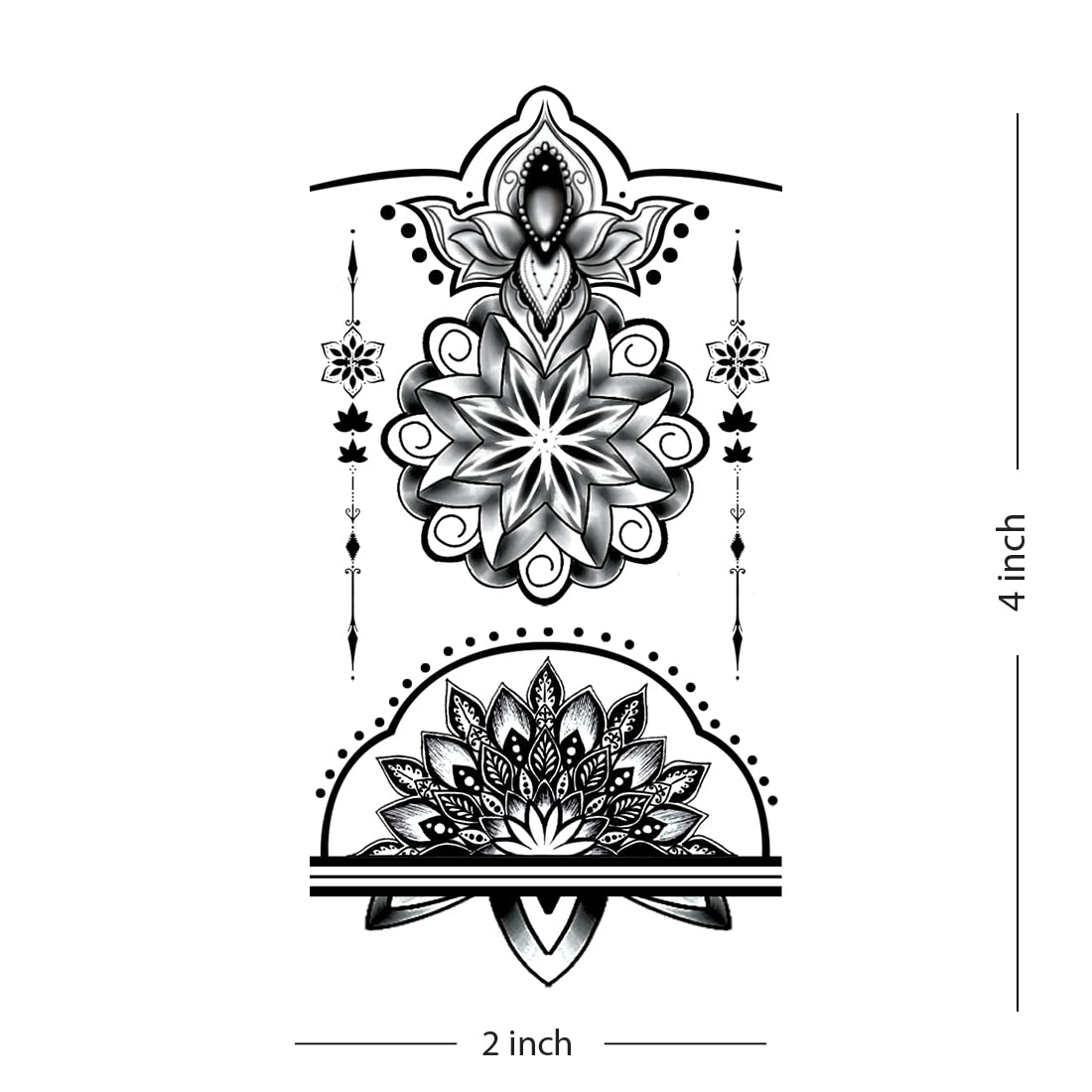 Waterproof Floral Mandala Temporary Tattoos for Women & Men - Long Lasting Fake Body Art for Parties, Festivals & Beach Vacations