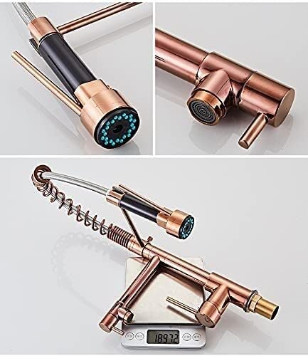 KORP Pull-Out Sprayer Kitchen Sink Faucet with Dual Spout - Chrome/Gold Single Handle Deck Mount Mixer Tap for Hot & Cold Water - Perfect for Modern Kitchens and Bathrooms