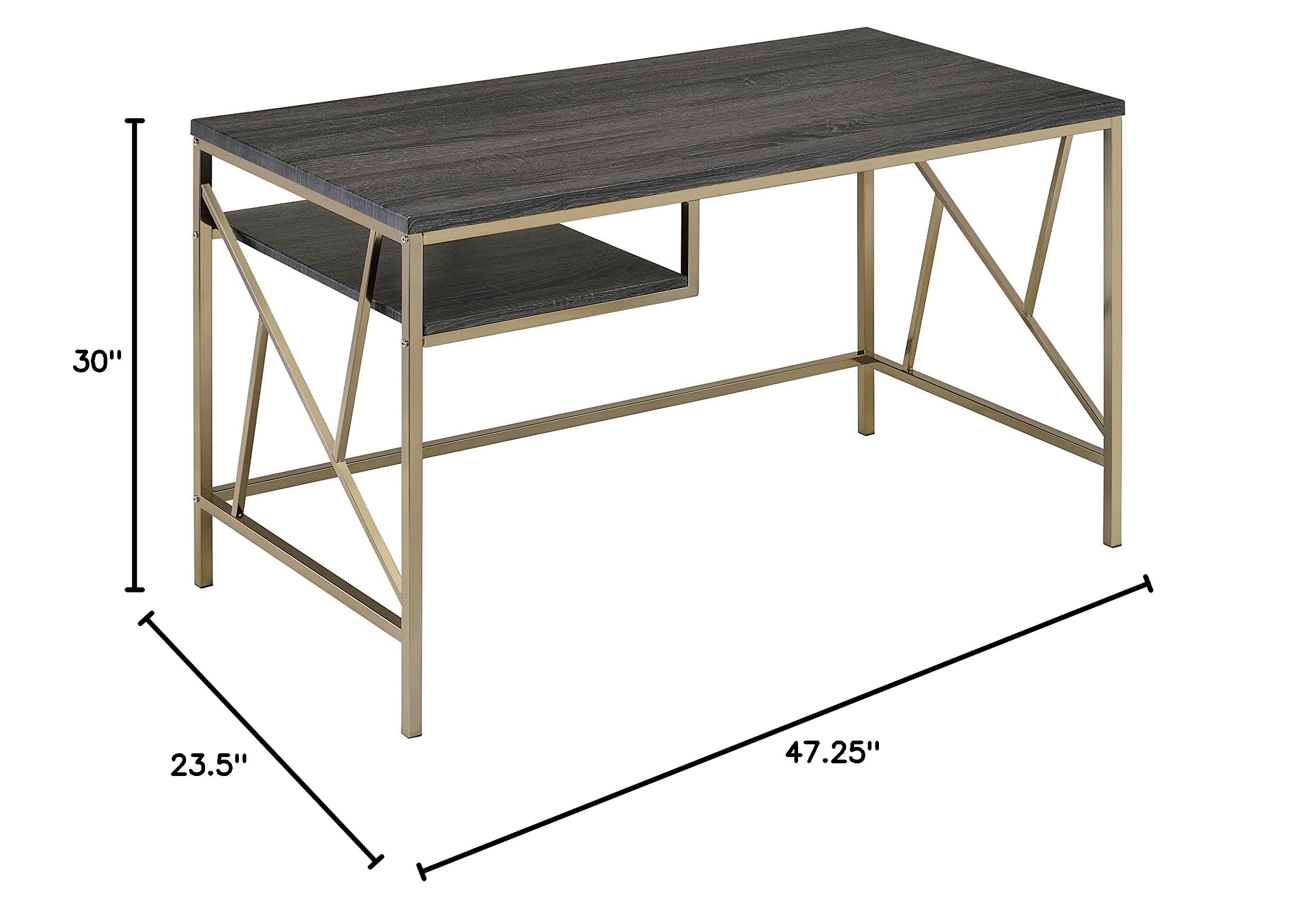 Furniture of America Tisa Contemporary Metal Desk in Champagne - Modern Home Office & Study Desk for Small Spaces, Dorm Rooms & Workstations