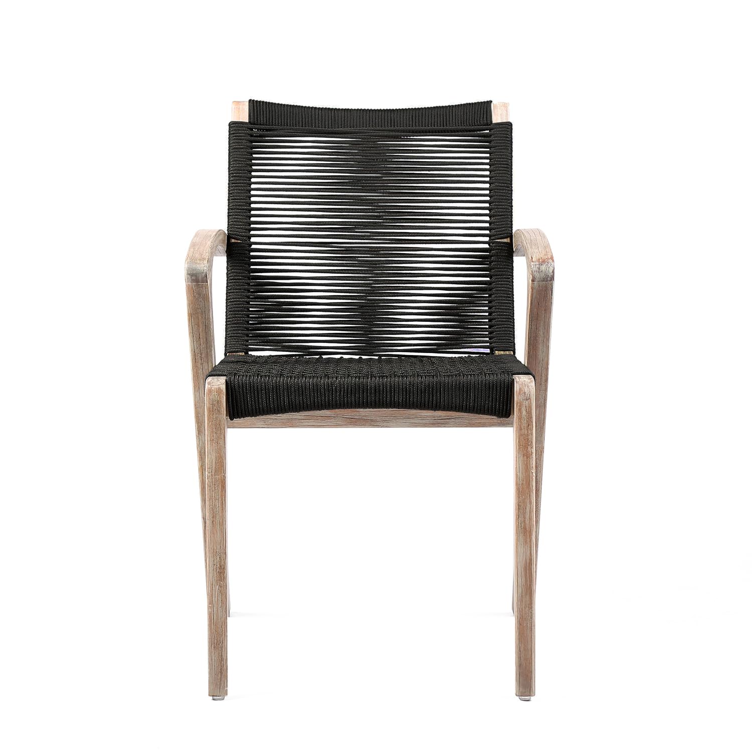 ARMEN LIVING Brielle Outdoor Patio Charcoal Rope Arm Chairs (Set of 2) - Teak Finish Weather-Resistant Lounge Chairs for Garden, Poolside & Backyard Relaxation