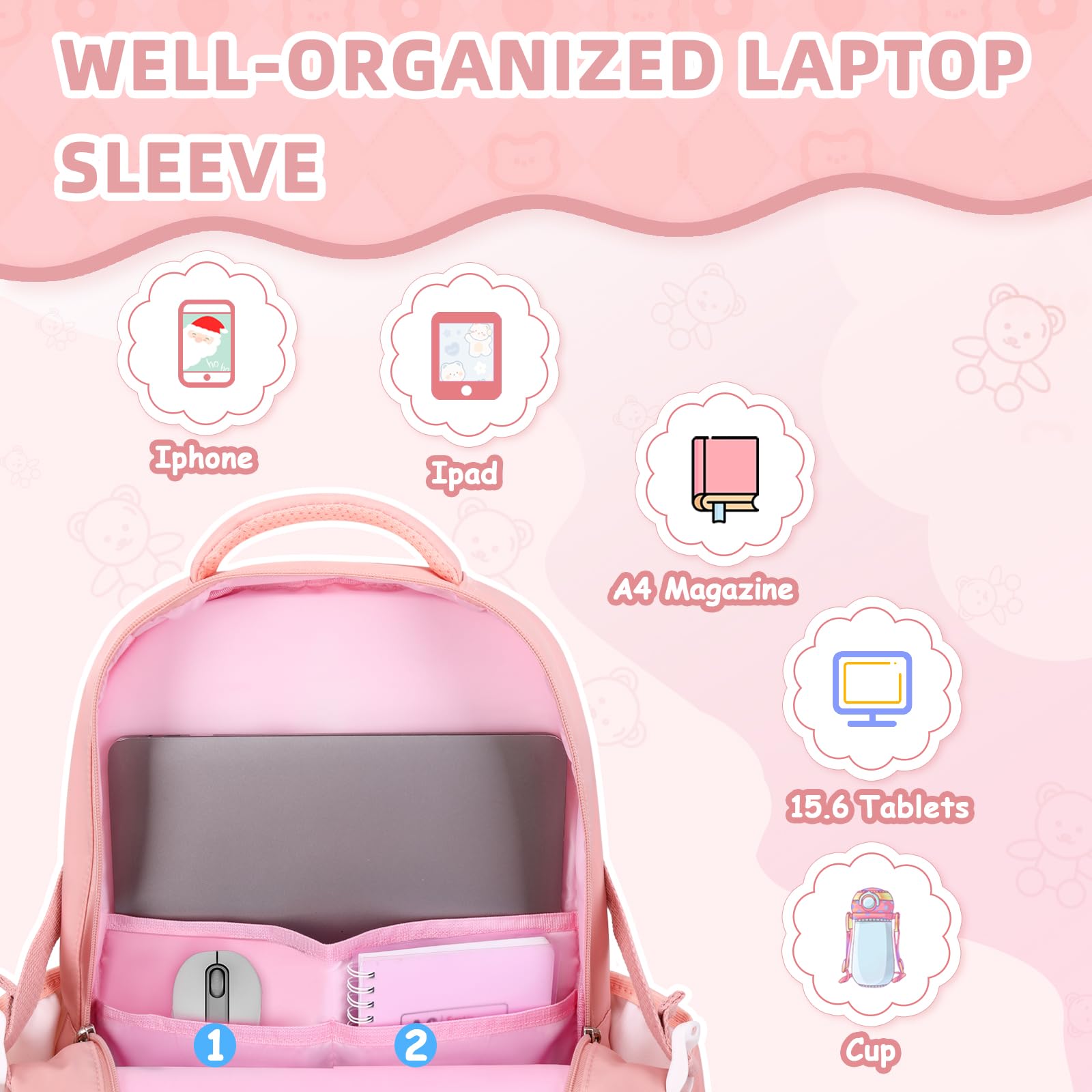 **Anti-Theft Girls Backpack for School - Lightweight Water-Resistant Bookbag with Back Pocket, Pink Kids Backpack for Elementary & Primary Students - Perfect for Daily Use, Travel & Outdoor Activities**