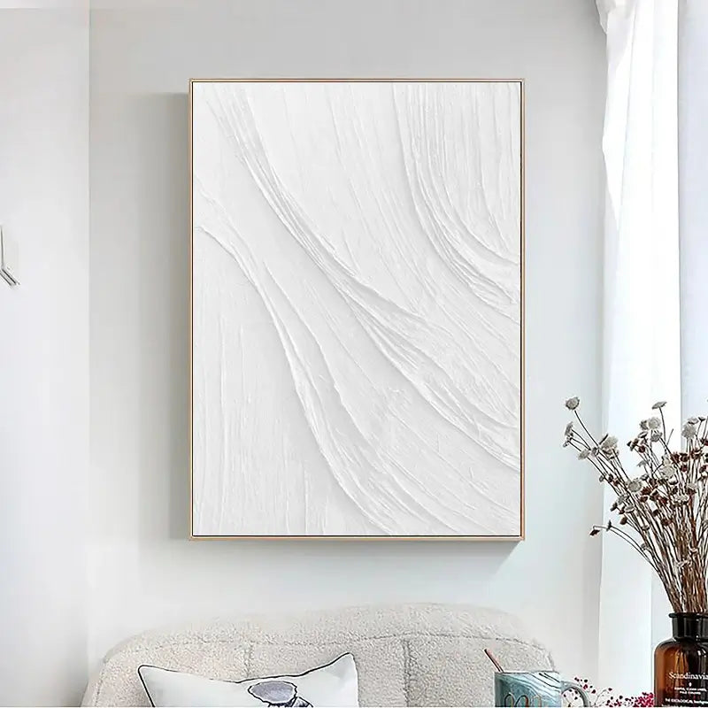 White Minimalist Textured Painting Canvas #MM041 - Premium Wall Art for Modern Home & Office Decor