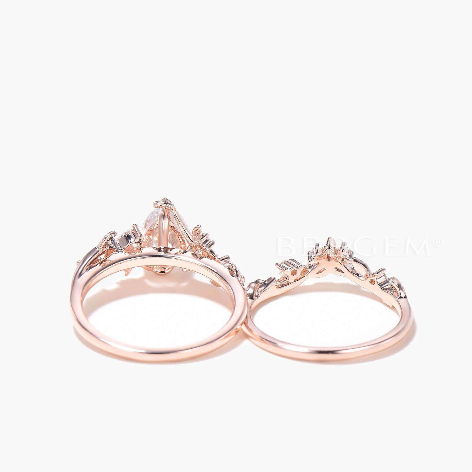 Teardrop Cut Moissanite Celtic Knot Bridal Set with Leaf Engagement Ring - Elegant Wedding Jewelry for Brides & Anniversary Gifts
