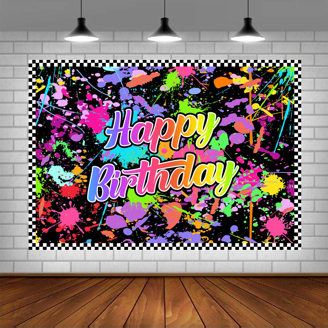 Lofaris Neno Glow in The Dark Birthday Backdrop - Colorful Graffiti Splash Paint Photography Background for Black Light Sleepover Parties | Kids Birthday Decor, Slime Party Supplies | Perfect for Neon Birthday Photos & TikTok Videos