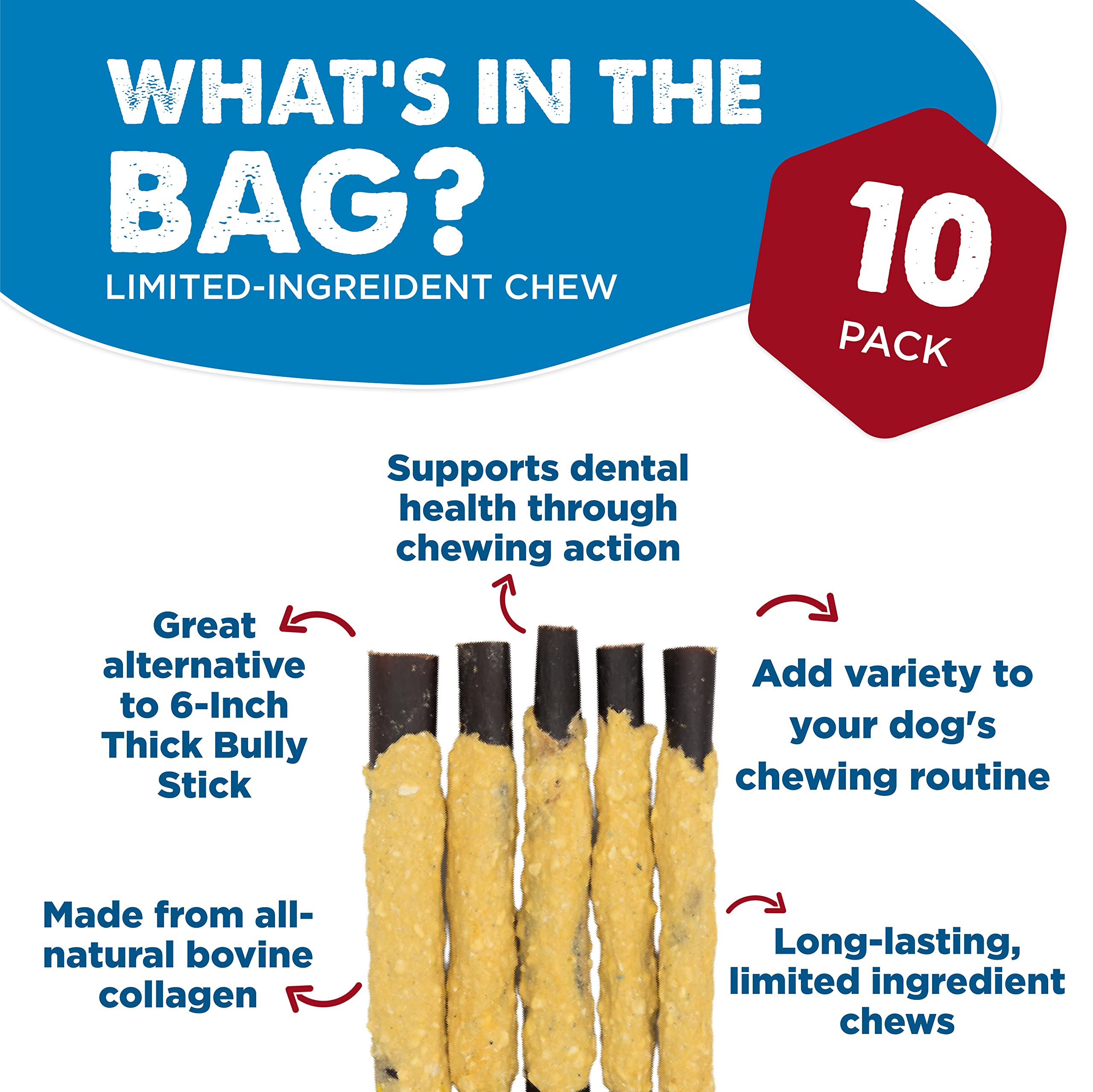 Premium All-Natural Bully Sticks Cheese Wrapped Beef Collagen Dog Chews - 12 Inch (10 Count) | USA Made, Easily Digestible Rawhide Alternative for Medium & Large Dogs | Great for Training, Teething & Dental Health
