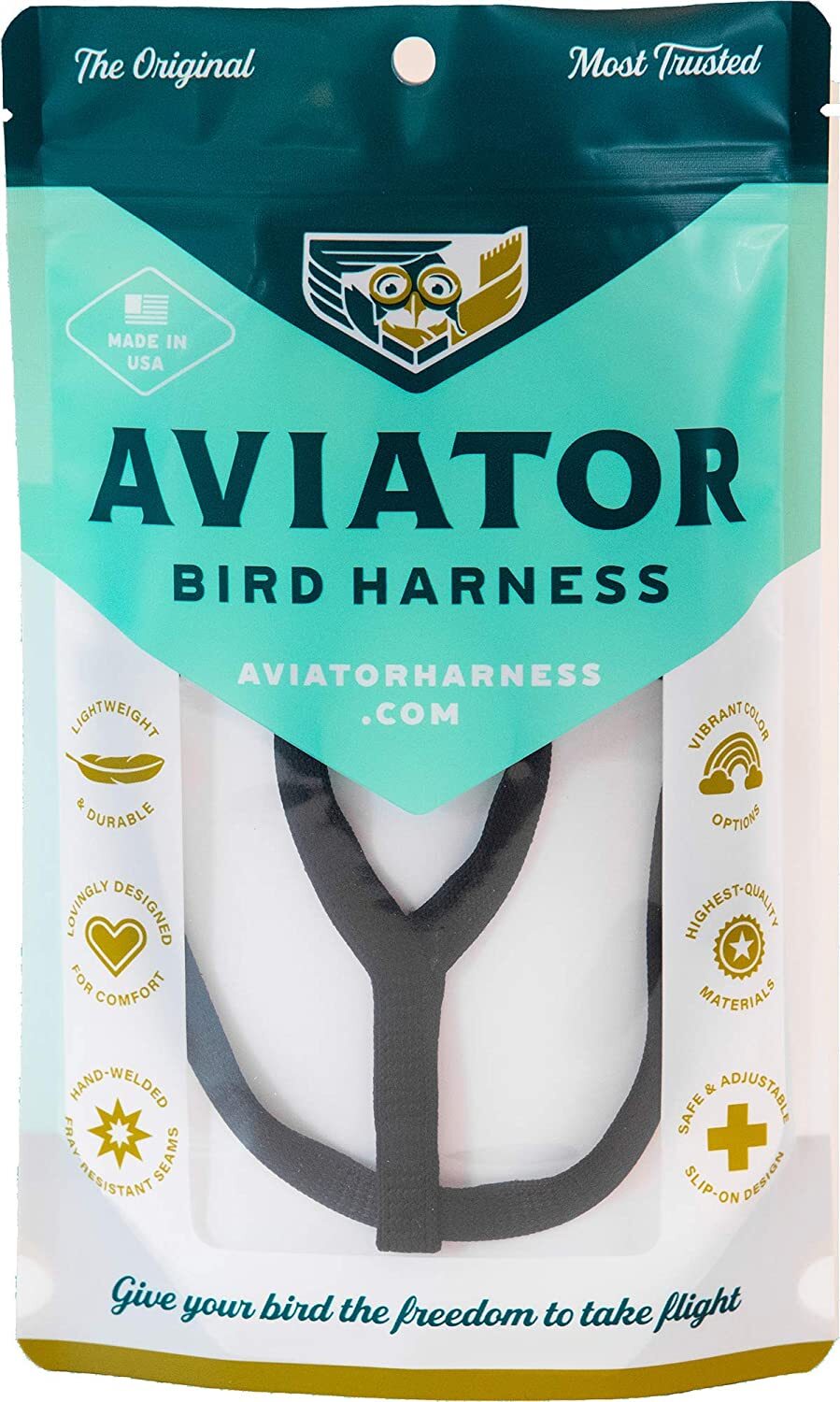 Aviator Harness Mini Black - Adjustable Parrot Harness for Small Birds - Perfect for Outdoor Training & Safe Flight Adventures