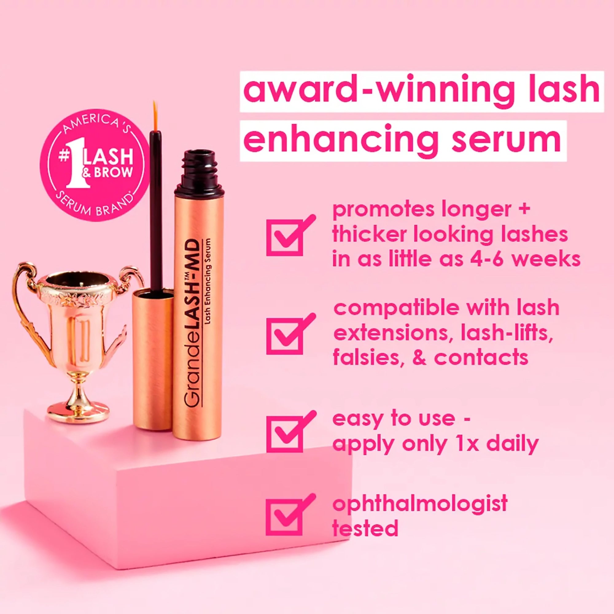 GrandeLASH MD Eyelash Growth Serum - Natural Lash Enhancer for Longer, Thicker Lashes | Perfect for Nighttime Beauty Routine & Special Occasions