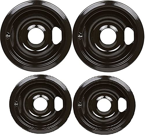 NOOTO 4-Pack Black Porcelain Drip Pans Bowls - Compatible With GE Range WB31T10014 WB31T10015 - Replacement Parts for Stove Burner Spills & Easy Cleaning