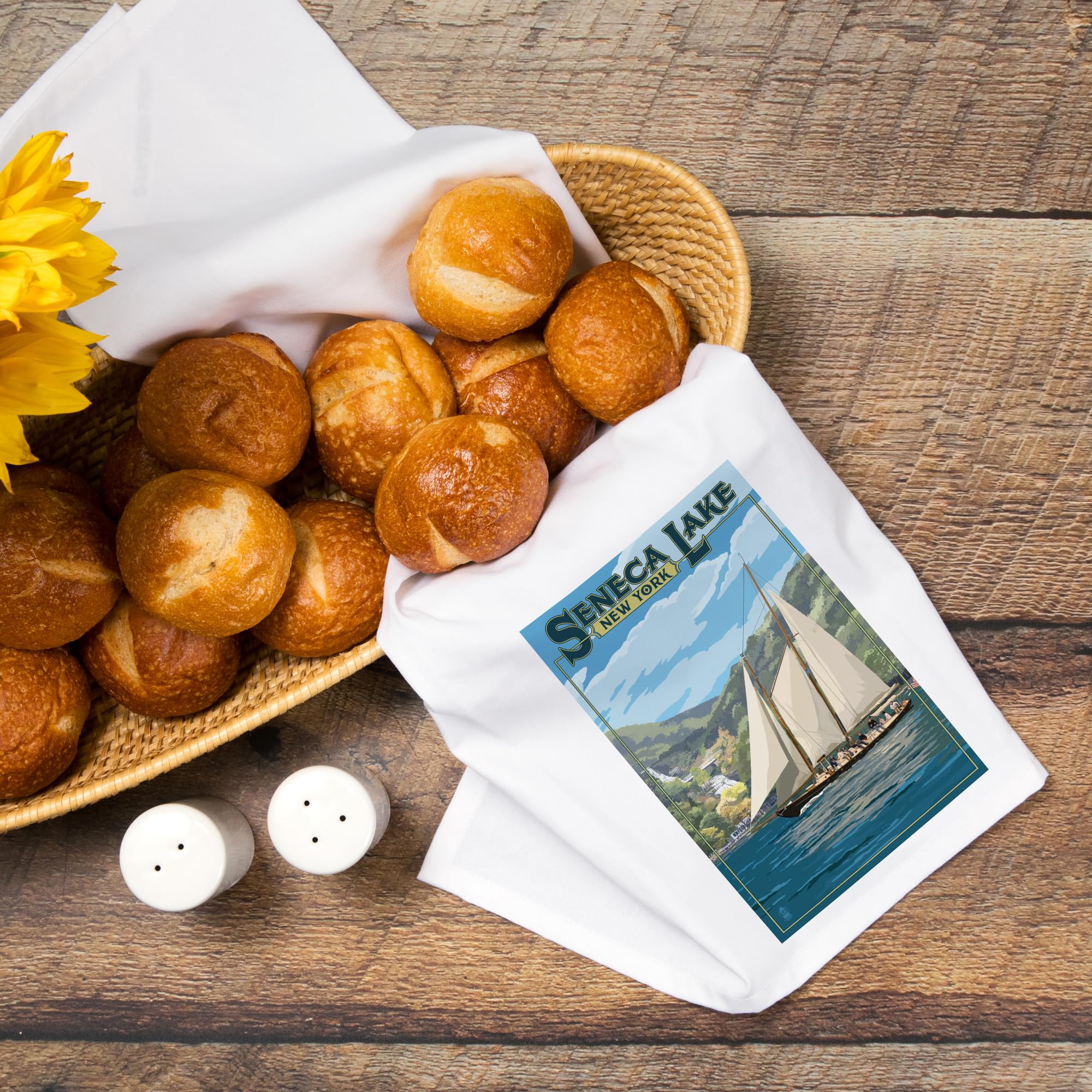 Seneca Lake New York Schooner Sailboat 100% Cotton Tea Towel - Decorative Hand Towel for Kitchen & Home - Perfect for Dish Drying, Gift Giving & Coastal Decor