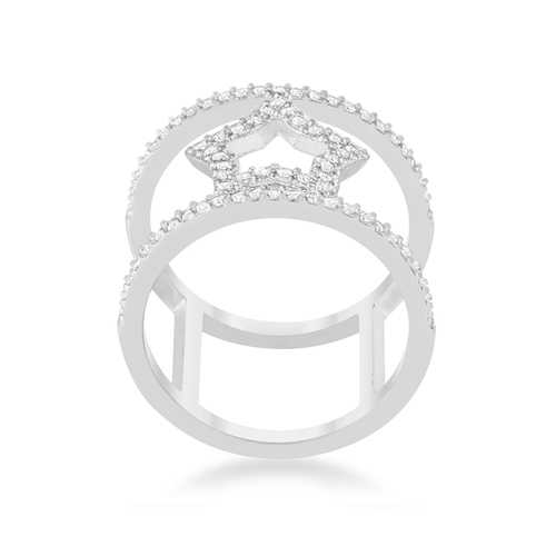 Nailey 0.75ct Cubic Zirconia Rhodium Plated Star Contemporary Ring for Women - Elegant Fashion Jewelry Gift for Anniversary, Birthday & Special Occasions