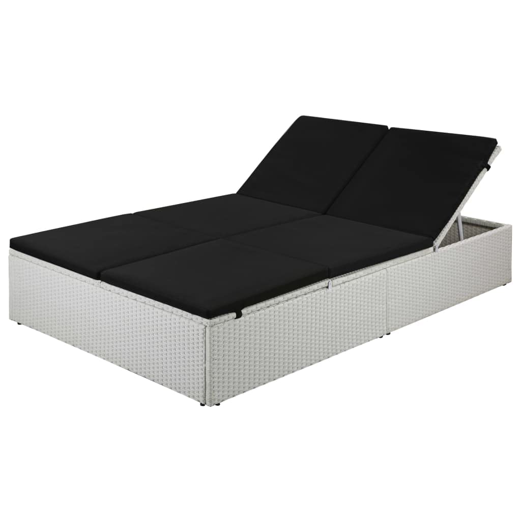 vidaXL Two-Person Sun Lounger with Cushions - Black Poly Rattan Outdoor Furniture with Adjustable Backrest - Easy to Clean Patio Seating - Perfect for Poolside, Garden, and Backyard Relaxation