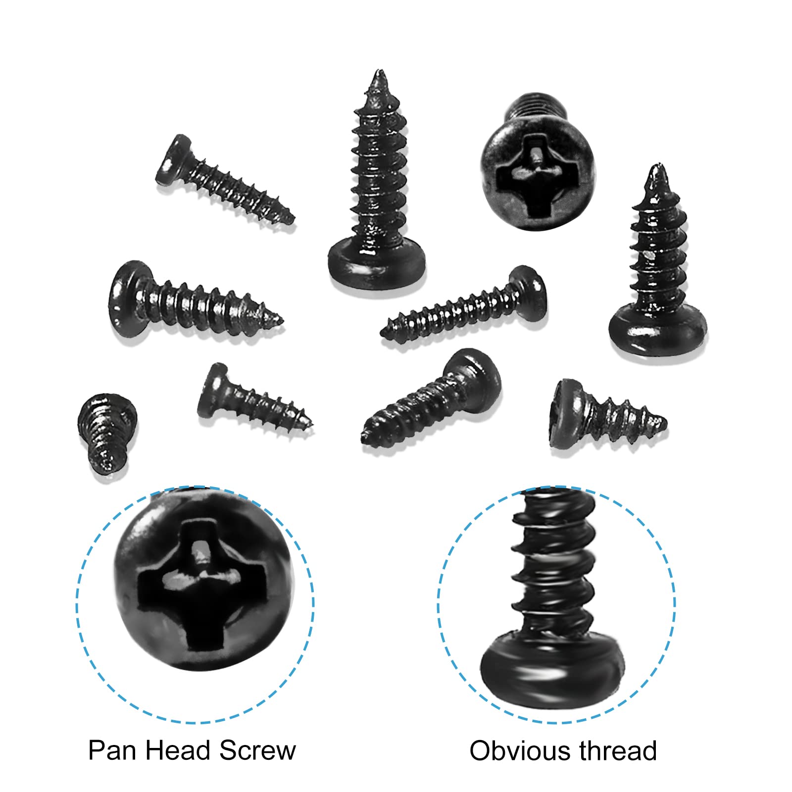 1440Pcs Black Small Self Tapping Screws - M1.2 to M2.3 Phillips Pan Head Micro Screws (24 Size Assortment Kit) for Electronics, DIY Projects, Phone & Laptop Repairs