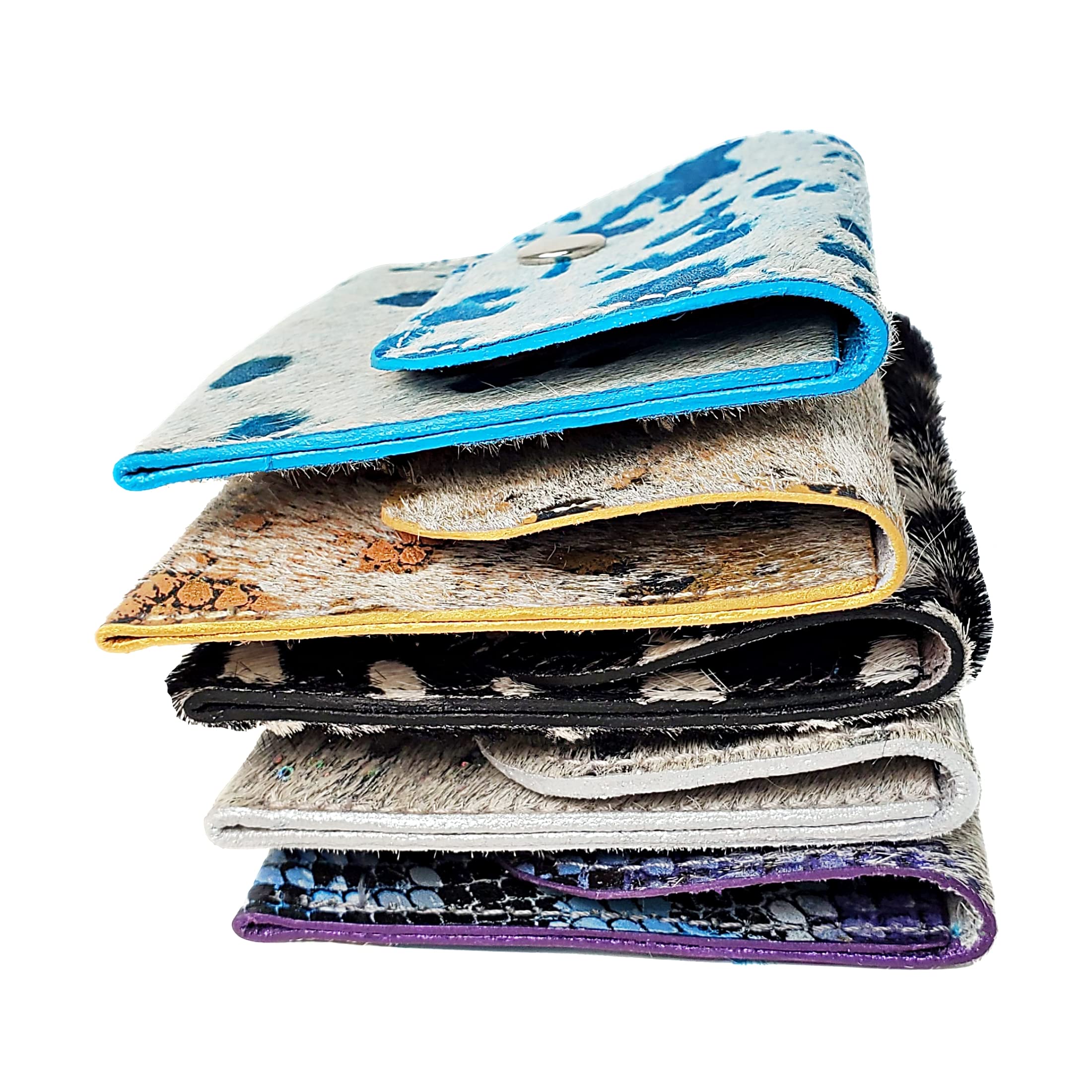 Premium Acid Wash Cowhide Keychain ID Card Wallet - Secure Business Card Holder with Hair-On Leather, Clip for Large Purses & Easy Grab & Go - Perfect for Travel, Work & Everyday Use (Turquoise Acid Wash)