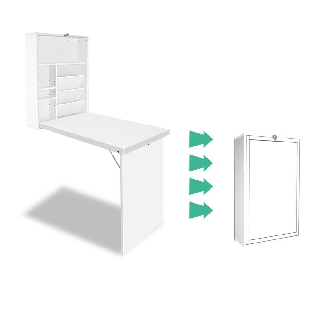 Foldable Desk with Bookshelf - White | Space-Saving Study & Workstation for Small Rooms, Dorm, Home Office | Compact & Stylish Design