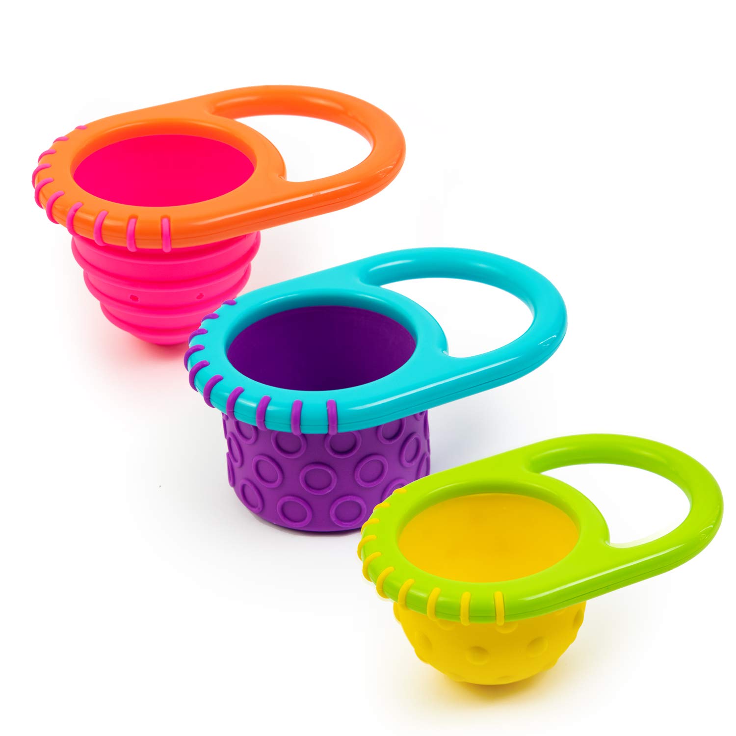 Sassy Flex & Fill Cups 3-Piece Bath Toys for Toddlers - Colorful Stacking Cups for Baby Bath Time Fun & Early Learning Play