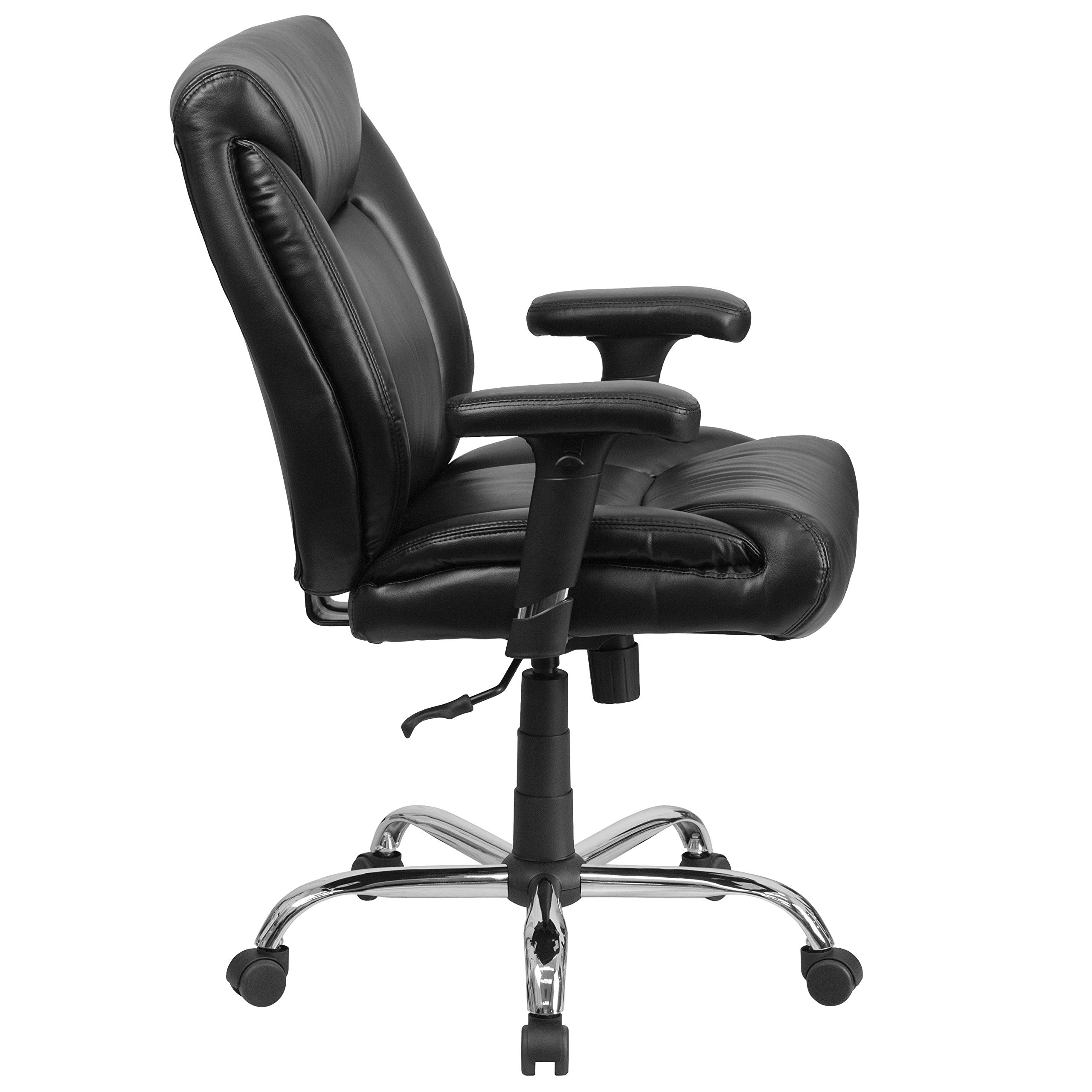 400 lb. Heavy Duty Big & Tall Mid-Back Black Tufted LeatherSoft Ergonomic Office Chair with Lumbar Support - Perfect for Home Office, Gaming & Executive Workspaces