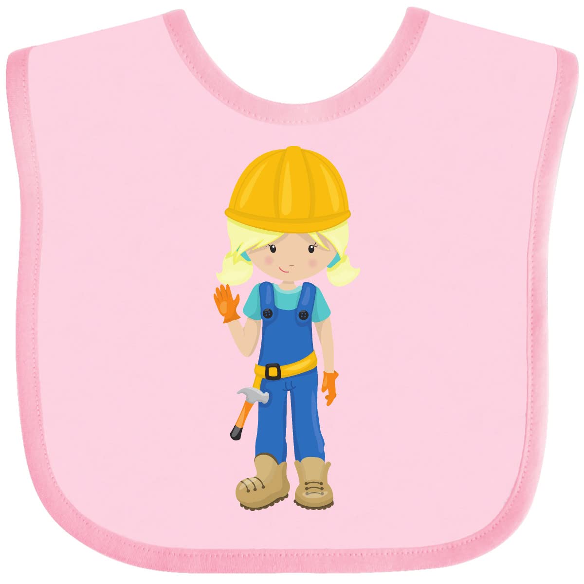 Inktastic Construction Girl Baby Bib - Cute Blonde Hair Toddler Bib with Hammer Design for Construction Themed Parties & Playtime