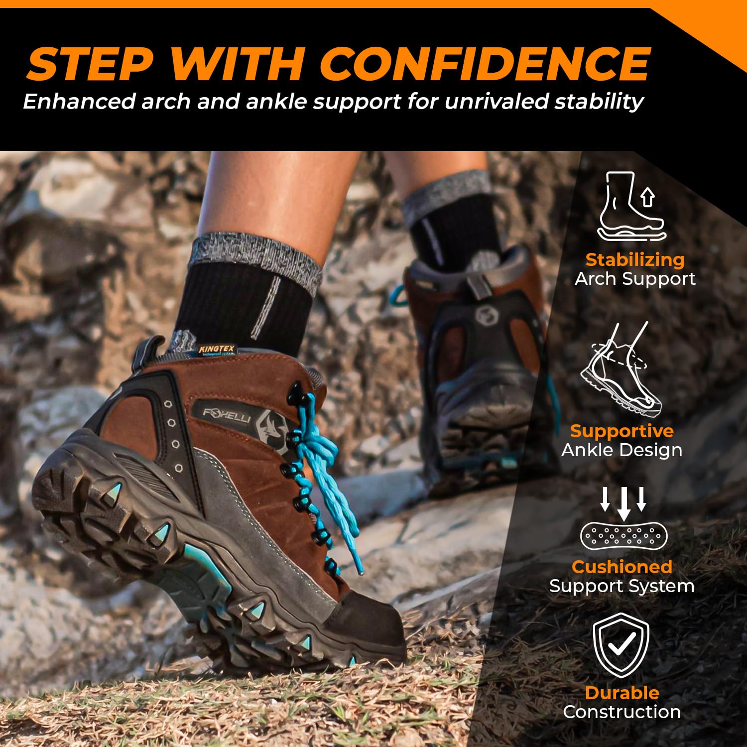 Foxelli Women's Waterproof Hiking Boots - Lightweight Breathable Suede Leather Outdoor Shoes for Trail Walking & Camping Adventures