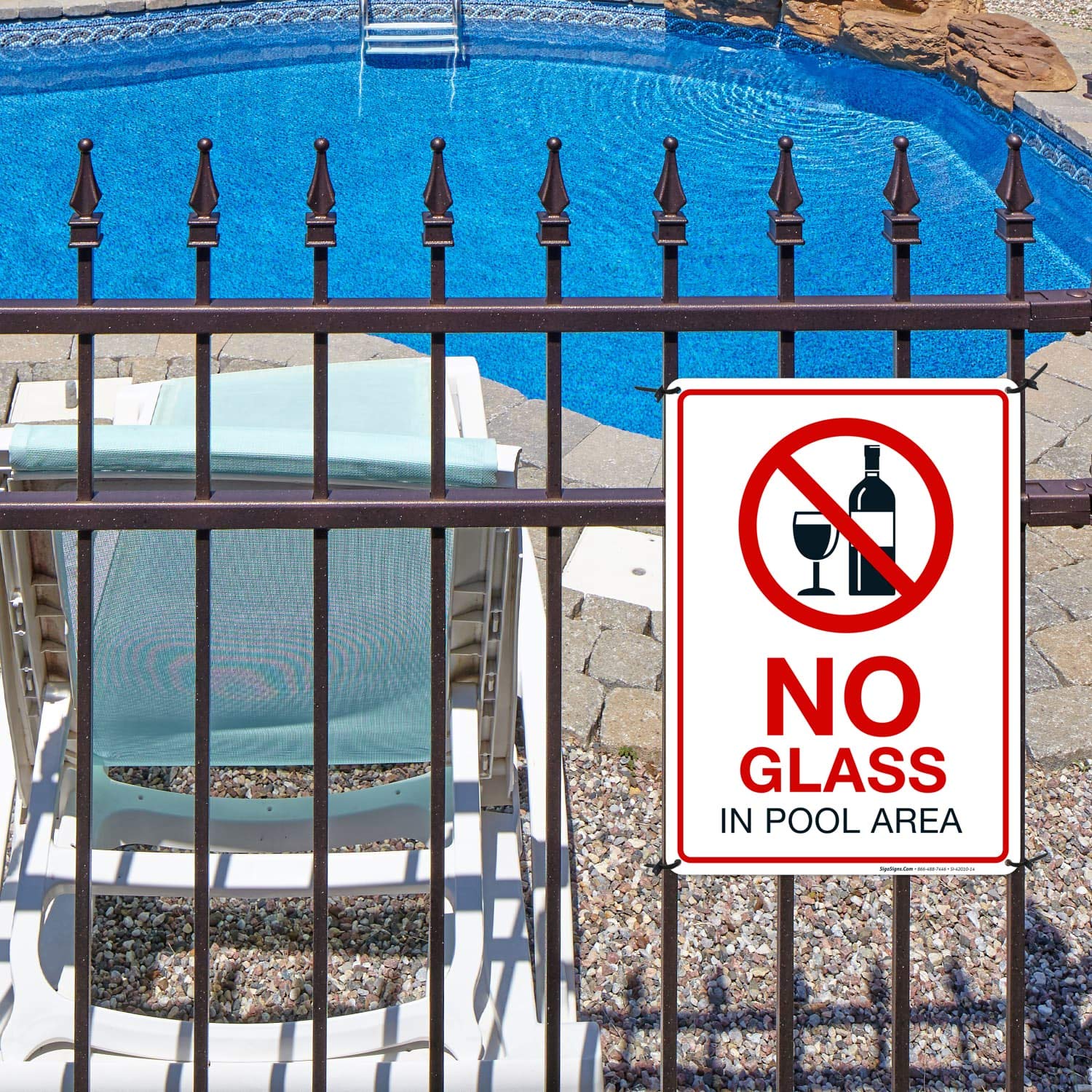 No Glass in Pool Area Sign - 10x14 Inches Rust-Free .040 Aluminum, Fade-Resistant, Made in USA - Durable Pool Safety Sign for Hotels, Resorts & Backyard Pools