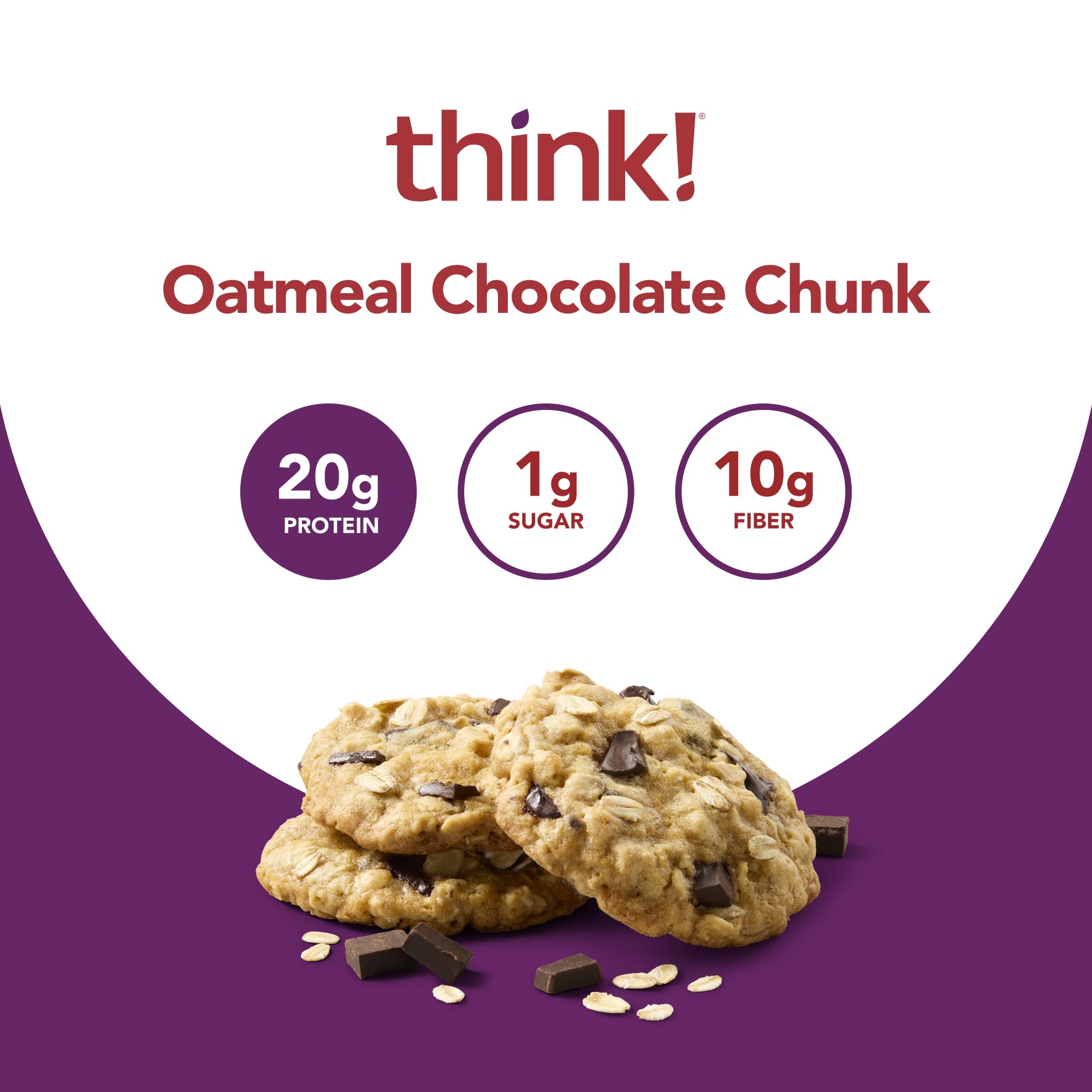Think! Protein Bars - High Protein Snacks, Gluten Free, High Fiber, Oatmeal Chocolate Chunk (10 Count) | Perfect for Workout Recovery, Healthy On-the-Go Snacking & Weight Management