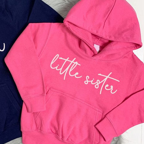Big Brother Little Sister Matching Script Hoodies (MRK X) - Family Sibling Couple Outfits for Casual Wear & Photoshoots
