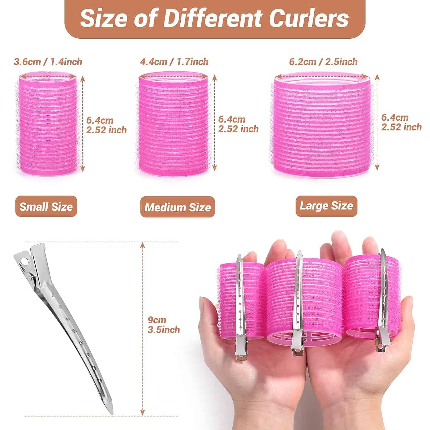 Self Grip Hair Rollers & Heatless Curlers Set - 24 Pcs (3 Sizes: 4 Jumbo, 4 Large, 4 Medium) with 12 Hair Clips for Long/Medium/Short Hair - Yellow & Pink - Perfect for Overnight Styling, Beach Waves & Salon-Quality Curls at Home