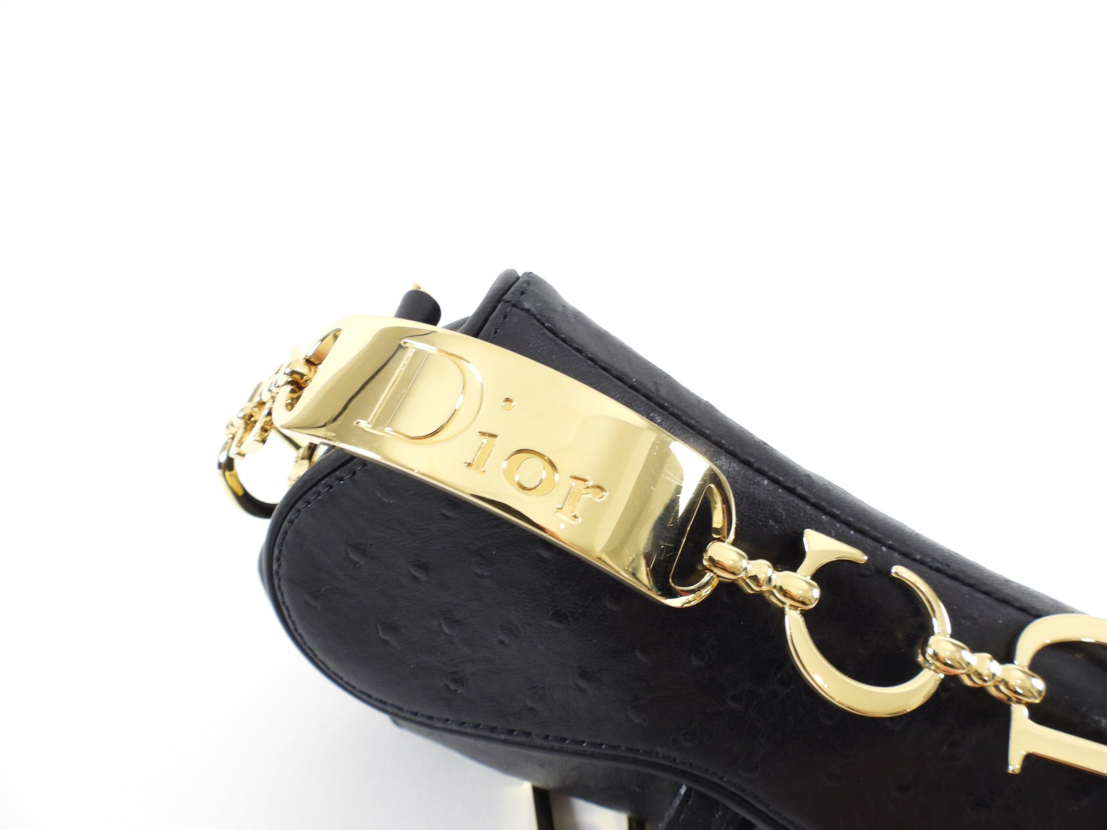 Vintage Christian Dior Galliano Black Ostrich Leather Mini Saddle Bag - Luxury Crossbody Purse for Women, Night Out & Special Occasions