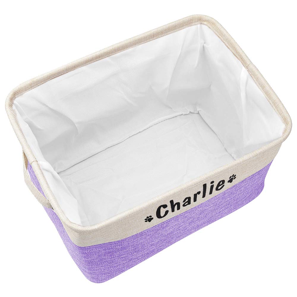 Personalized Collapsible Dog Toy Storage Basket with Pet's Name - Rectangular Organizer for Dog Toys, Coats, Clothing & Accessories | Space-Saving Pet Gear for Home, Travel & Grooming Stations (Purple)