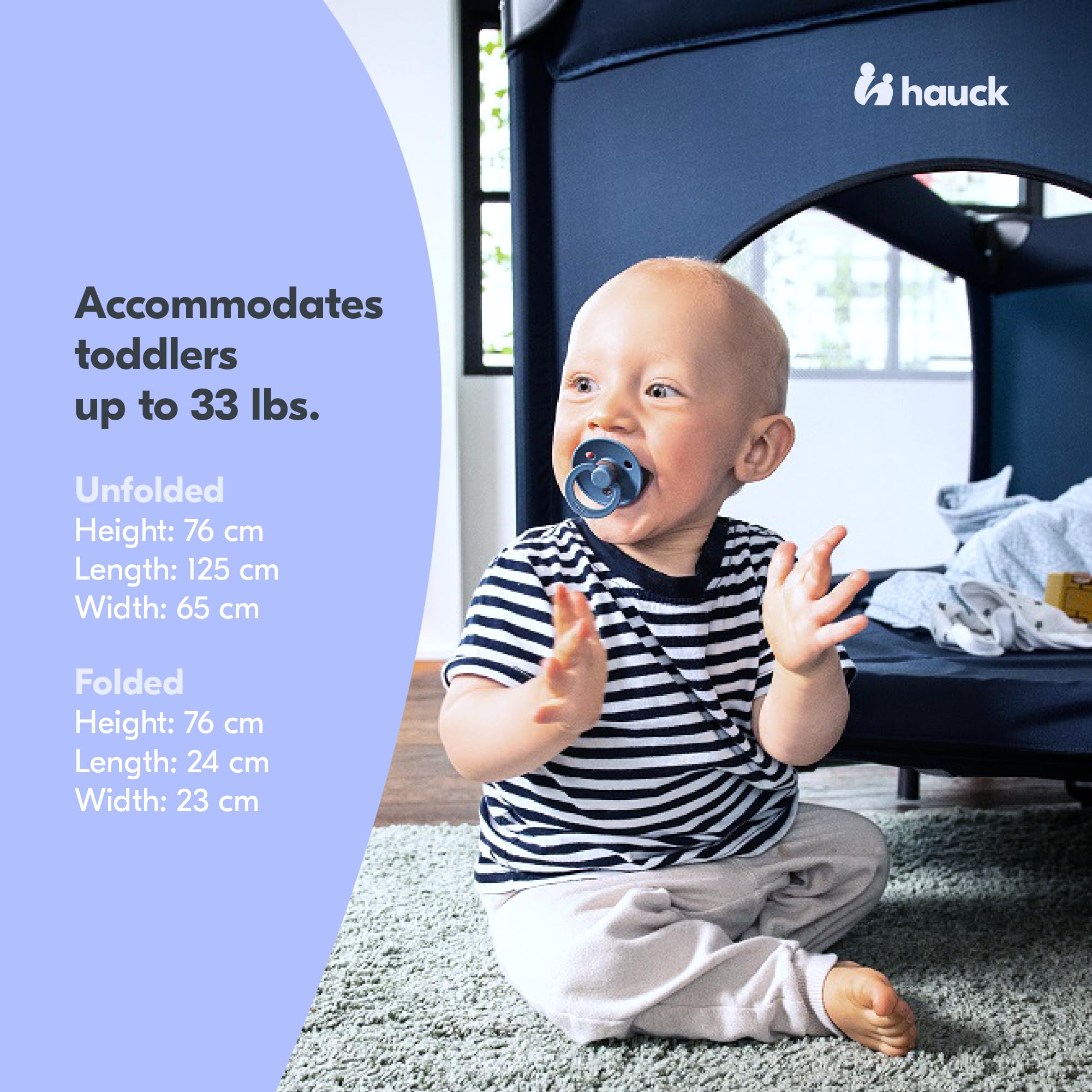 Hauck Dream N Play Plus Foldable Travel Cot & Portable Playpen for Baby & Toddler - Lightweight, Compact, Grey | Perfect for Travel, Home, Daycare & Outdoor Play