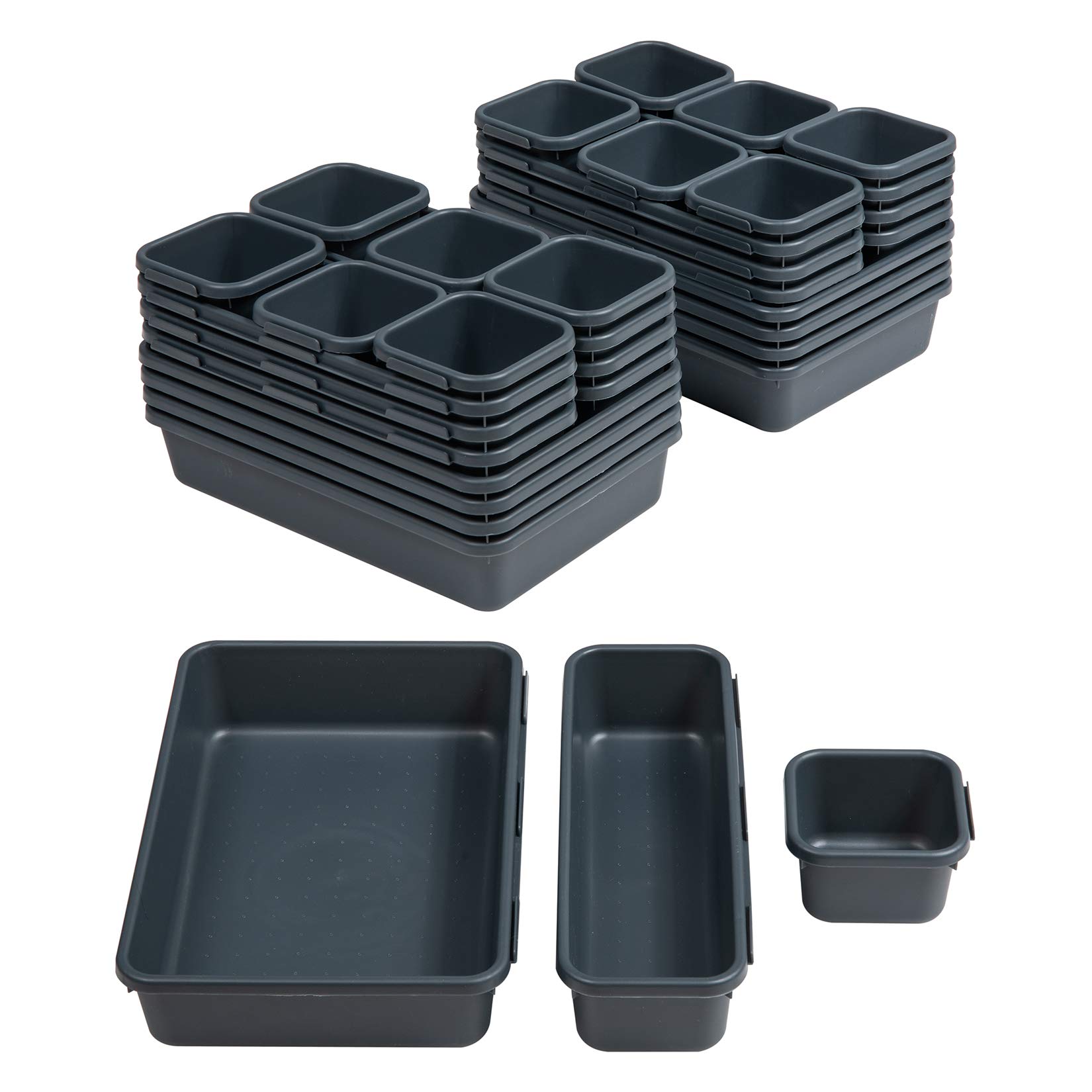 BYCY 32 PCS Interlocking Drawer Organizer Set - 3 Sizes Stackable Tool Box for Office, Bathroom, Kitchen & Makeup Storage | Perfect for Clutter-Free Desks, Vanities & Countertops