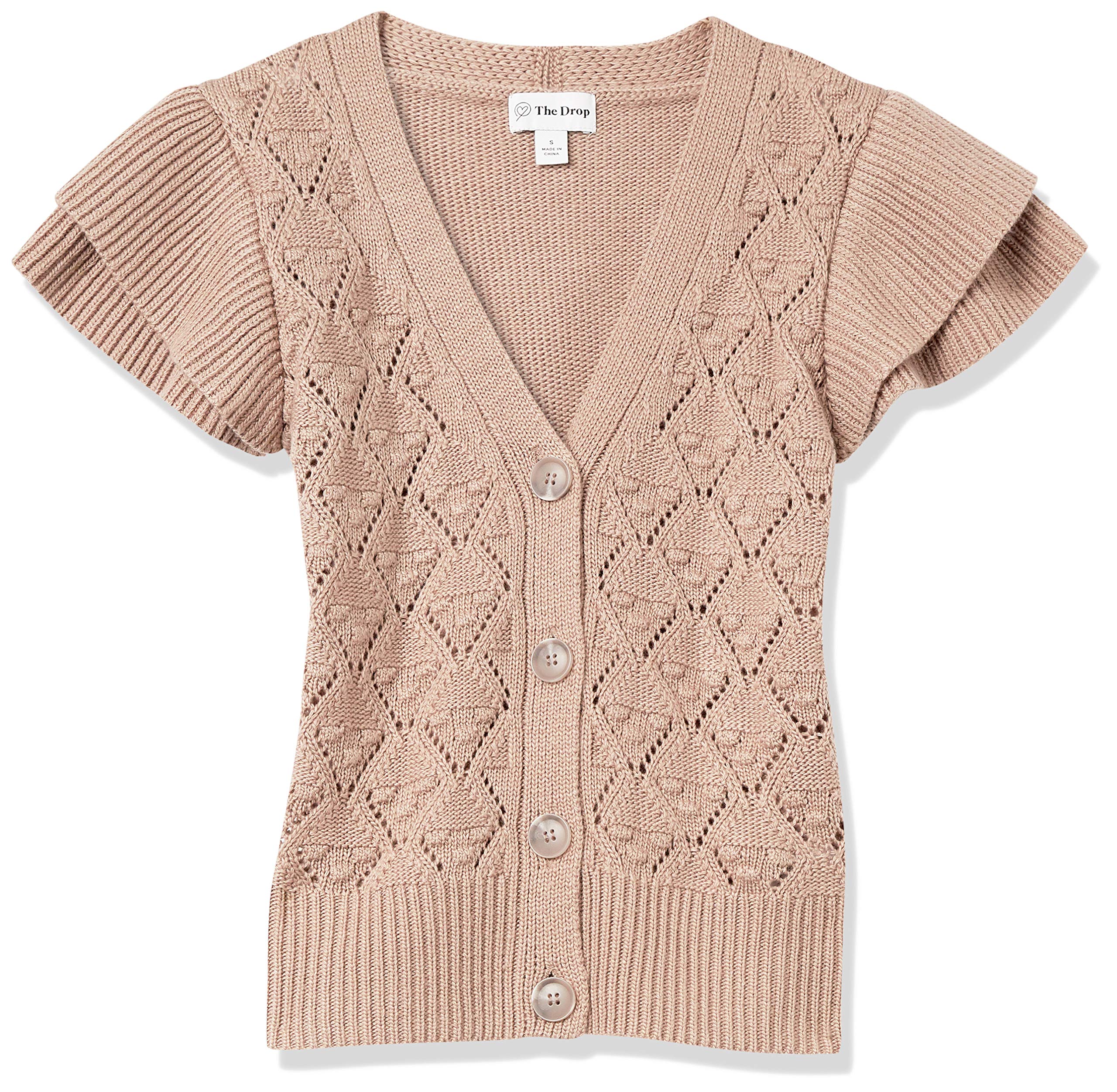 The Drop Women's Emma Ruffle-Shoulder Sleeve Cardigan Sweater | Soft Knit Open Front Wrap | Casual & Office Wear | Perfect for Fall & Winter Layering