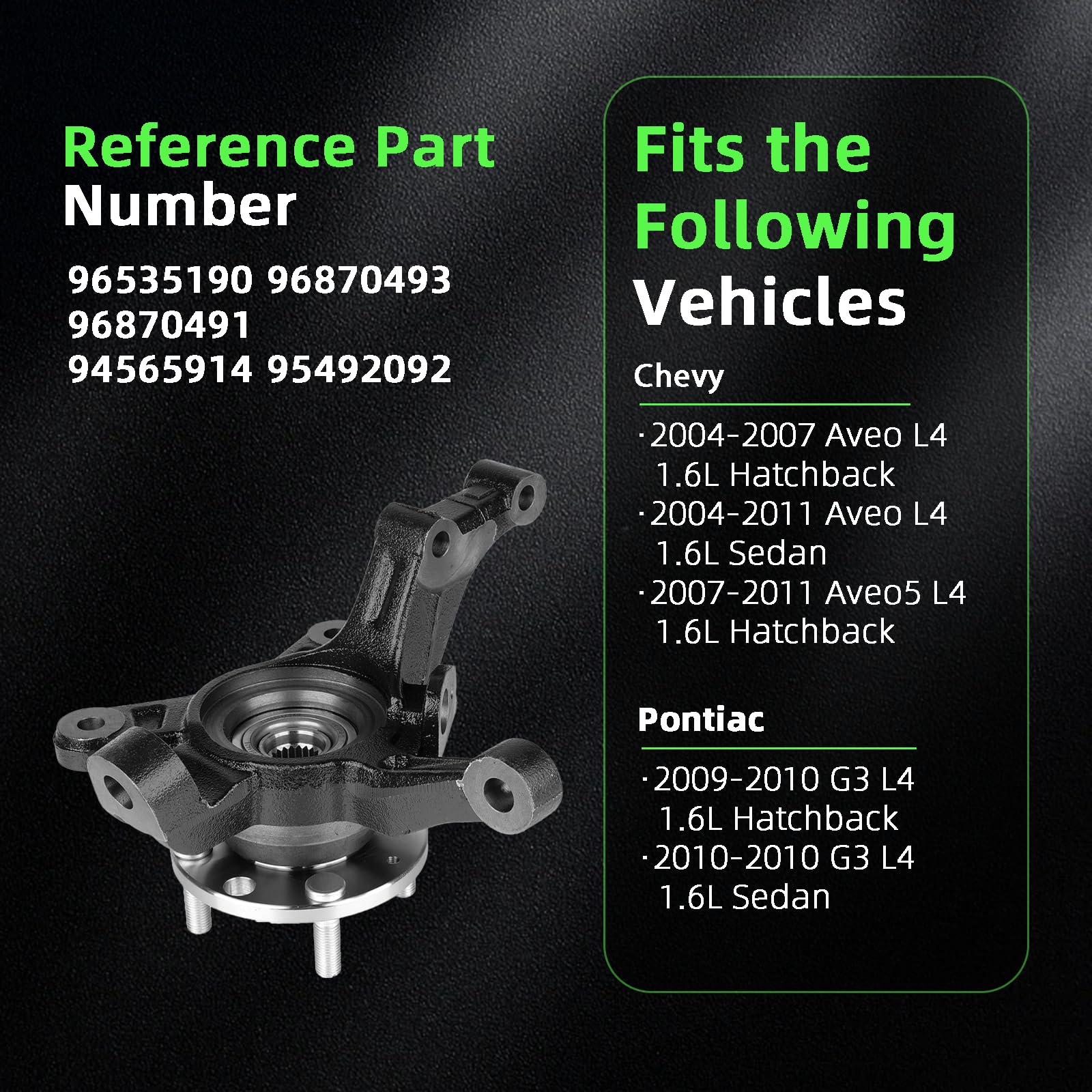 Chevy Aveo 2004-2011 & Aveo5 2007-2011 Front Left Steering Knuckle & Wheel Bearing Hub Assembly - Compatible with Pontiac G3 2009-2010, Replaces OEM #96535190 - Perfect for Suspension Repair & Wheel Alignment