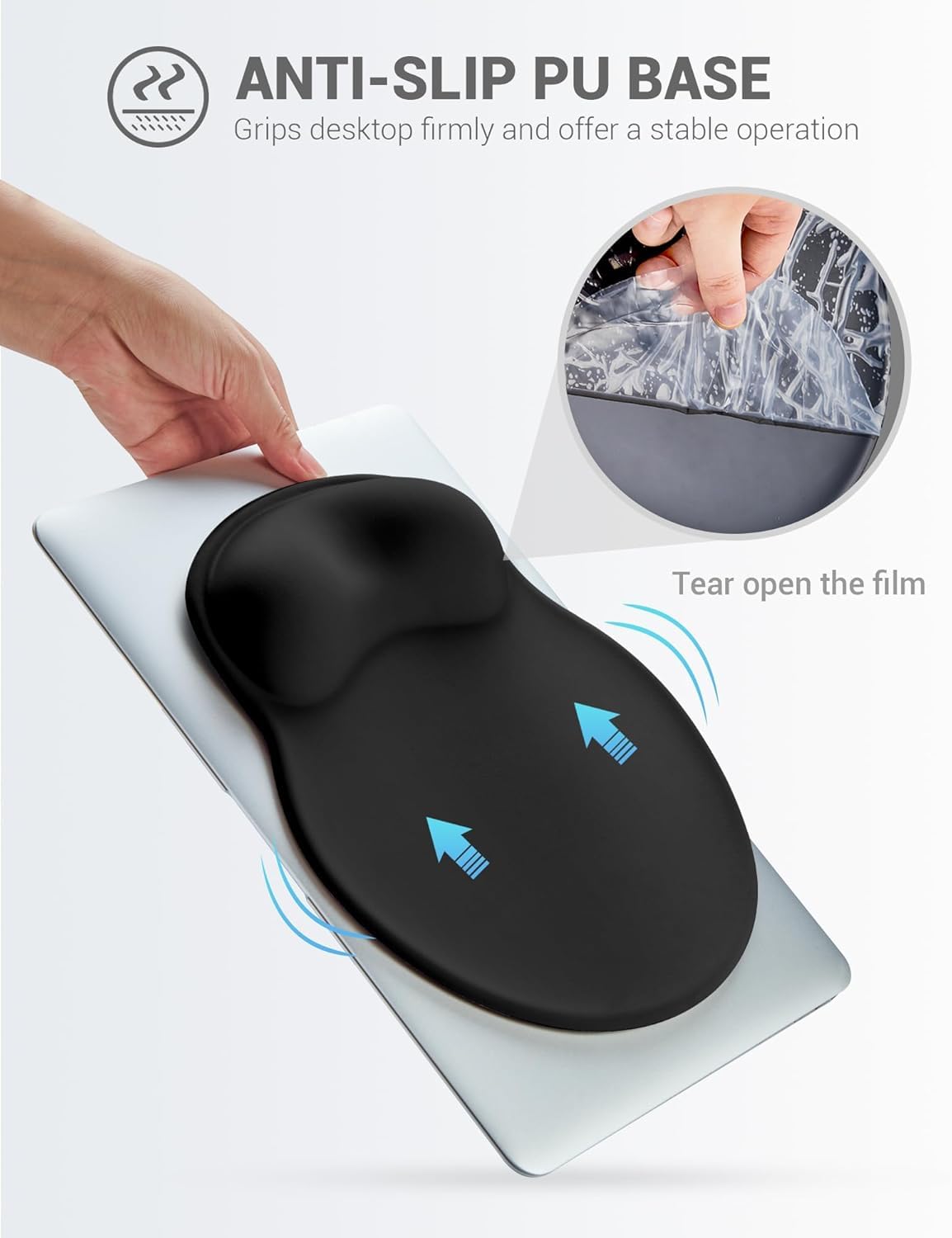 Ergonomic Gel Mouse Pad with Wrist Support - Comfortable Non-Slip Rubber Base for Laptop & Computer - Relieves Wrist Pain - Perfect for Office Work, Gaming & Home Use (Black)